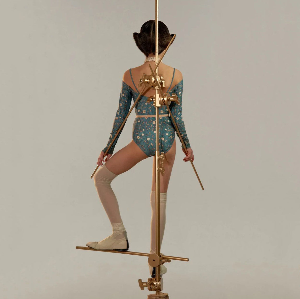 Girls Blue"ROSEWOOD INTARSIA"Long Sleeves Ballet Onesies(J251LE23VL/petrol)