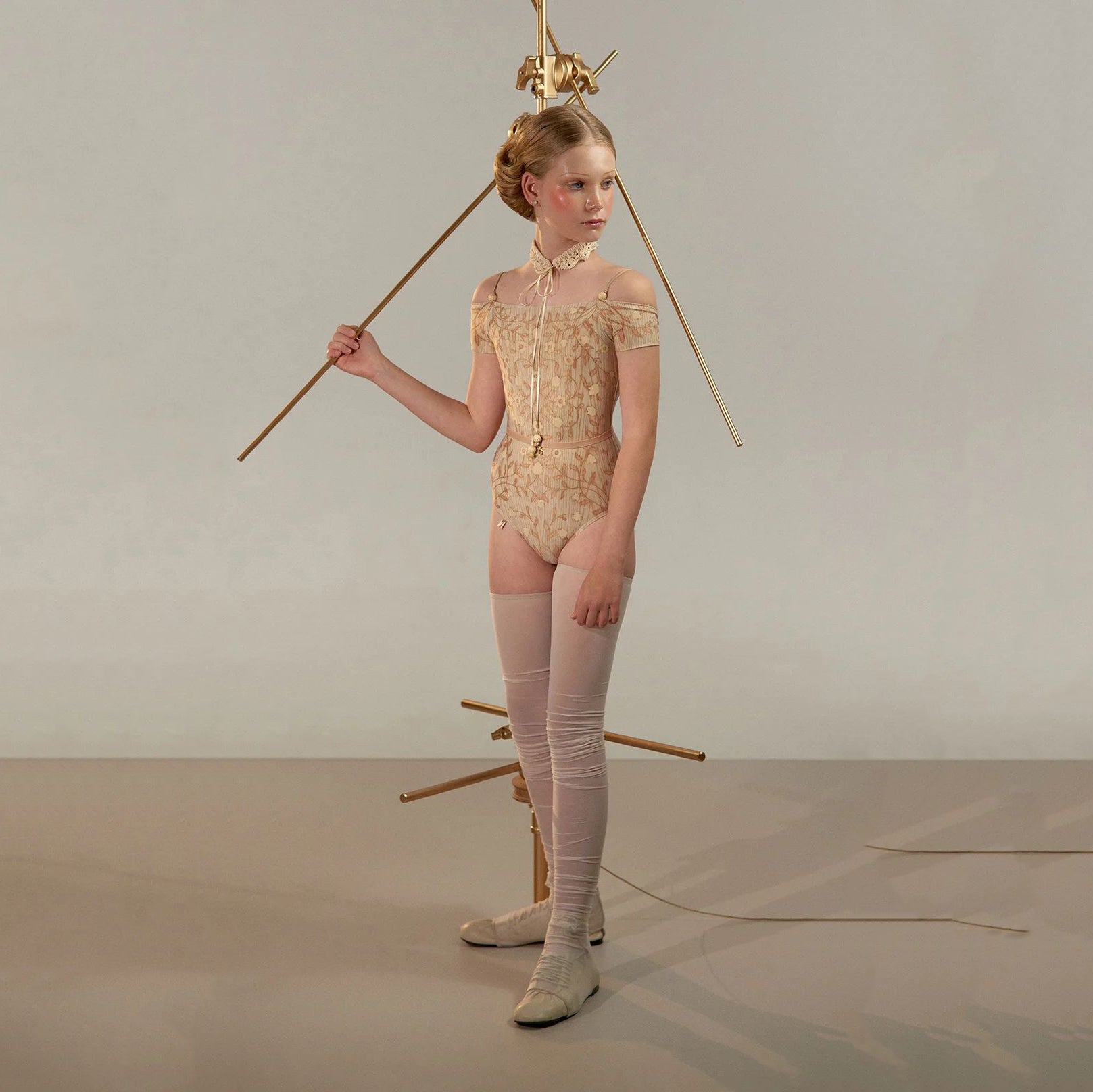 Girls Beige"ROSEWOOD INTARSIA"Ballet Onesies(J251LE24VL/pine)