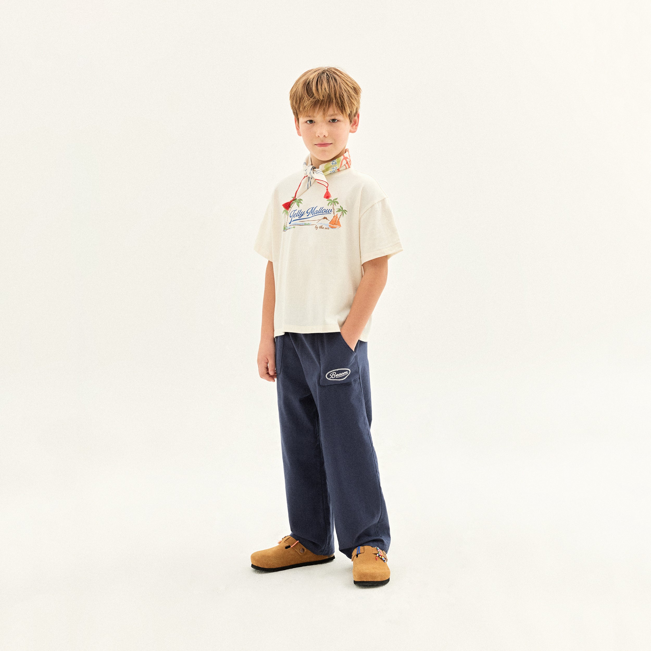 Boys & Girls White Printed Cotton T-Shirt