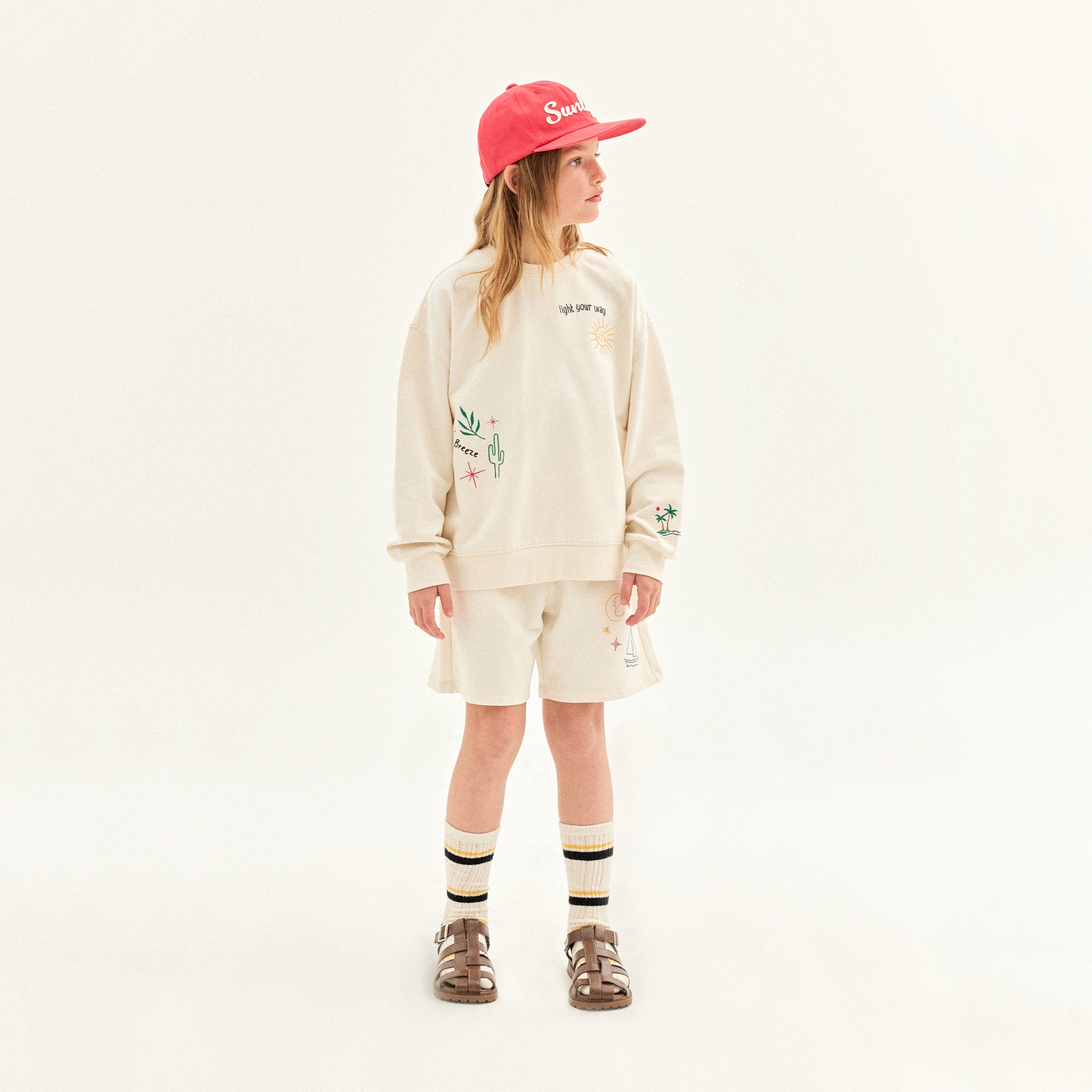 Boys & Girls White Embroidered Cotton Sweatshirt