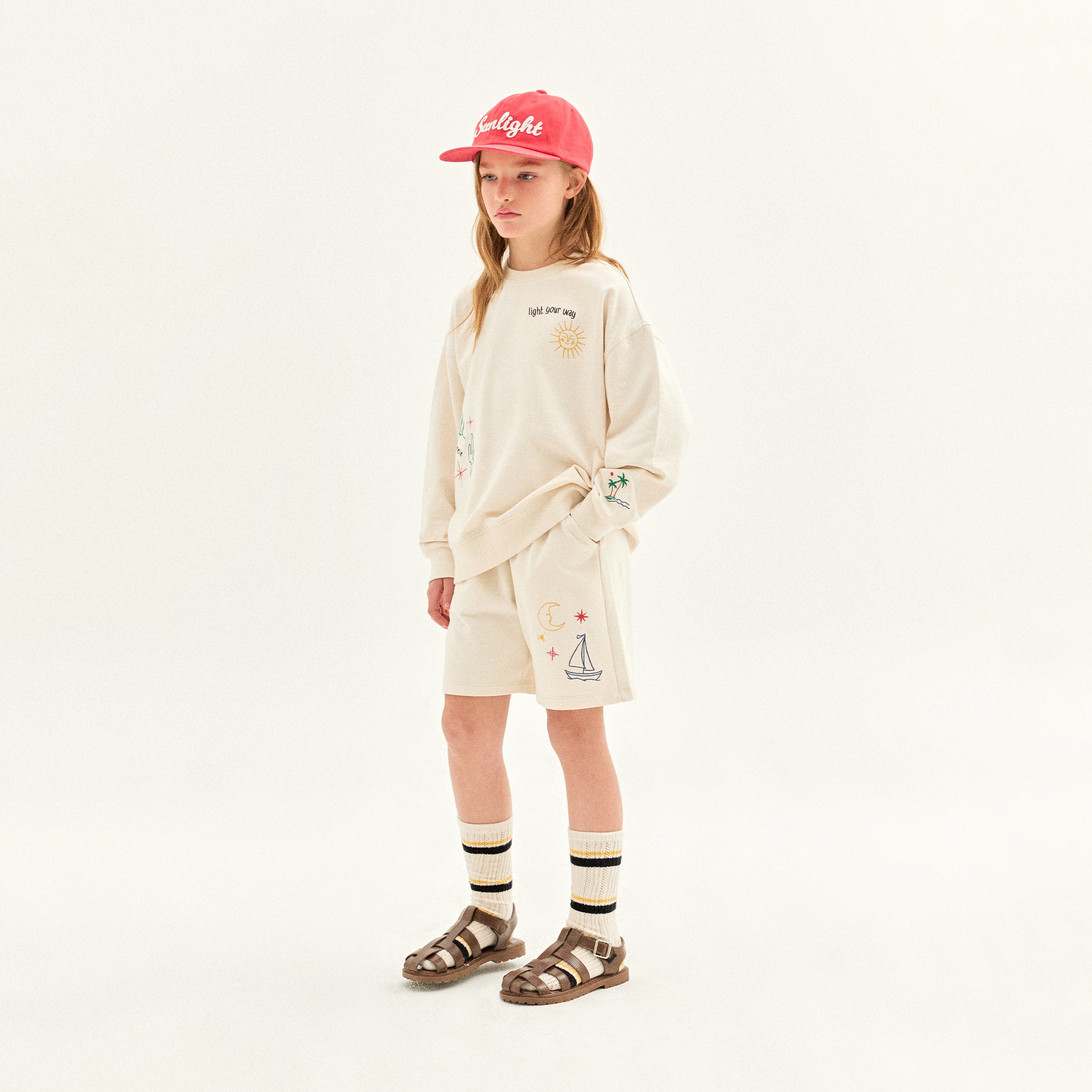 Boys & Girls White Embroidered Cotton Sweatshirt