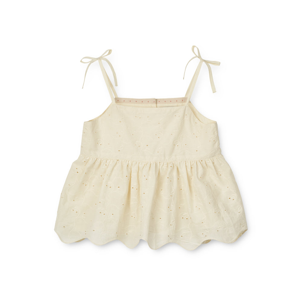 Girls Beige Embroidered Cotton Strap Top