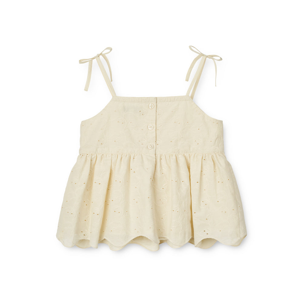 Girls Beige Embroidered Cotton Strap Top