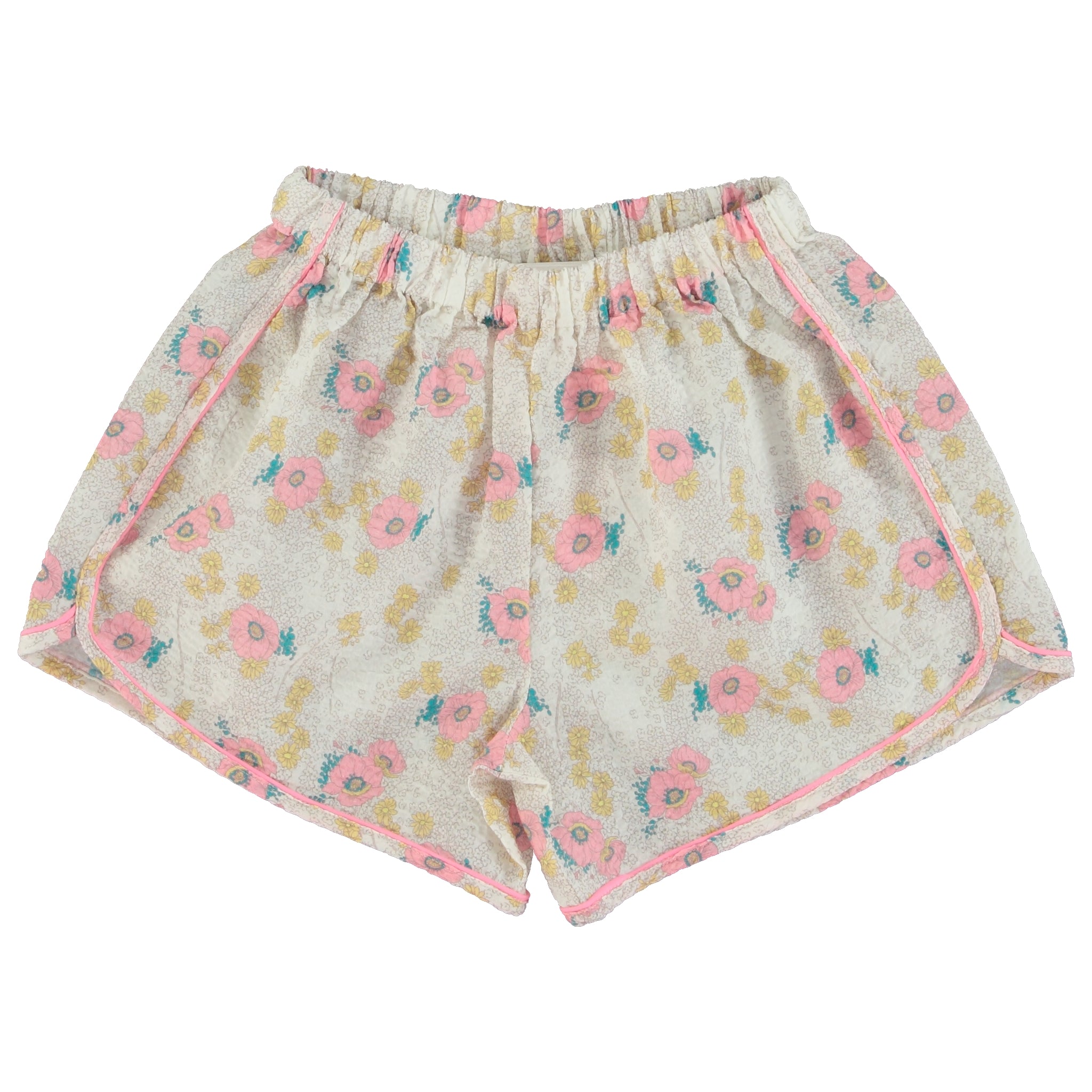 Girls Beige Flowers Cotton Shorts