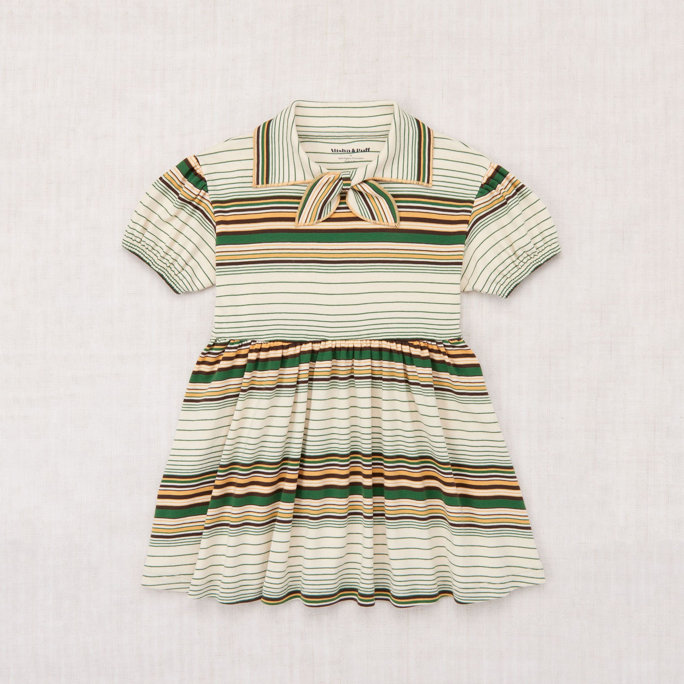 Girls Green Stripes Cotton Dress