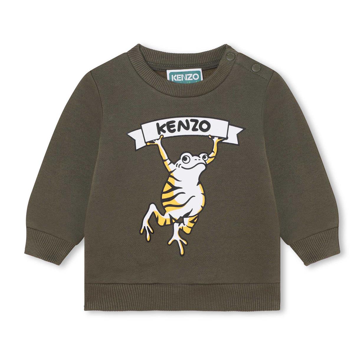 Baby Boys Dark Green Printed Cotton Sweatshirt