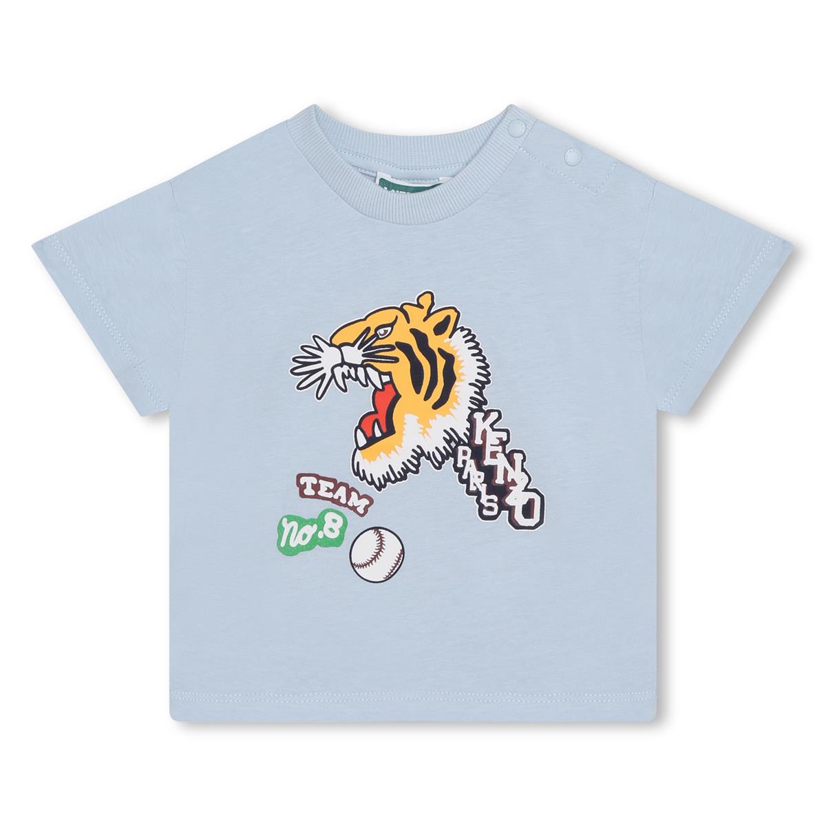 Baby Boys Light Blue Printed Cotton T-Shirt