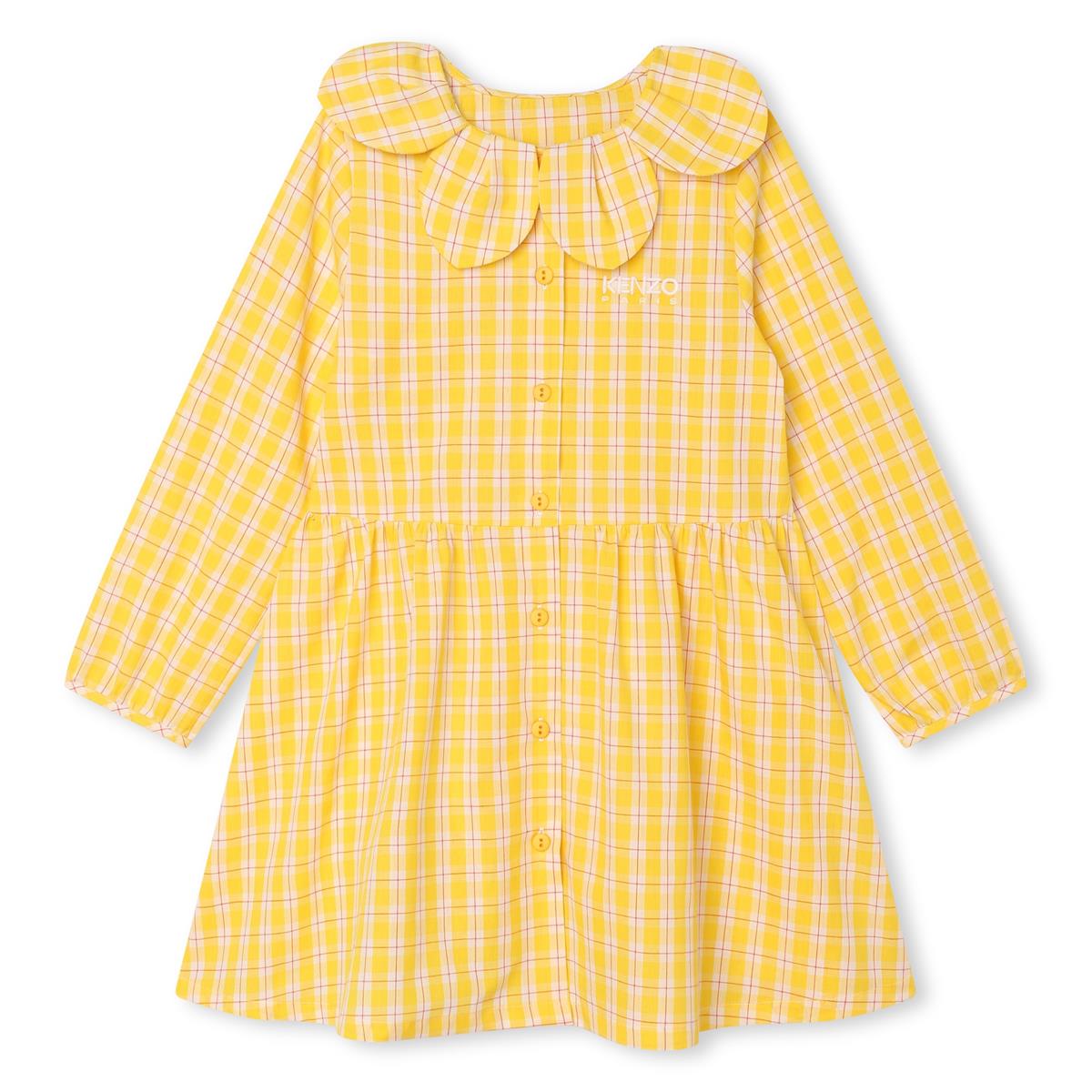 Girls Yellow Check Cotton Dress