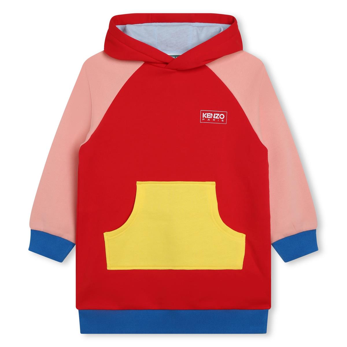 Girls Red Cotton Hooded Dress