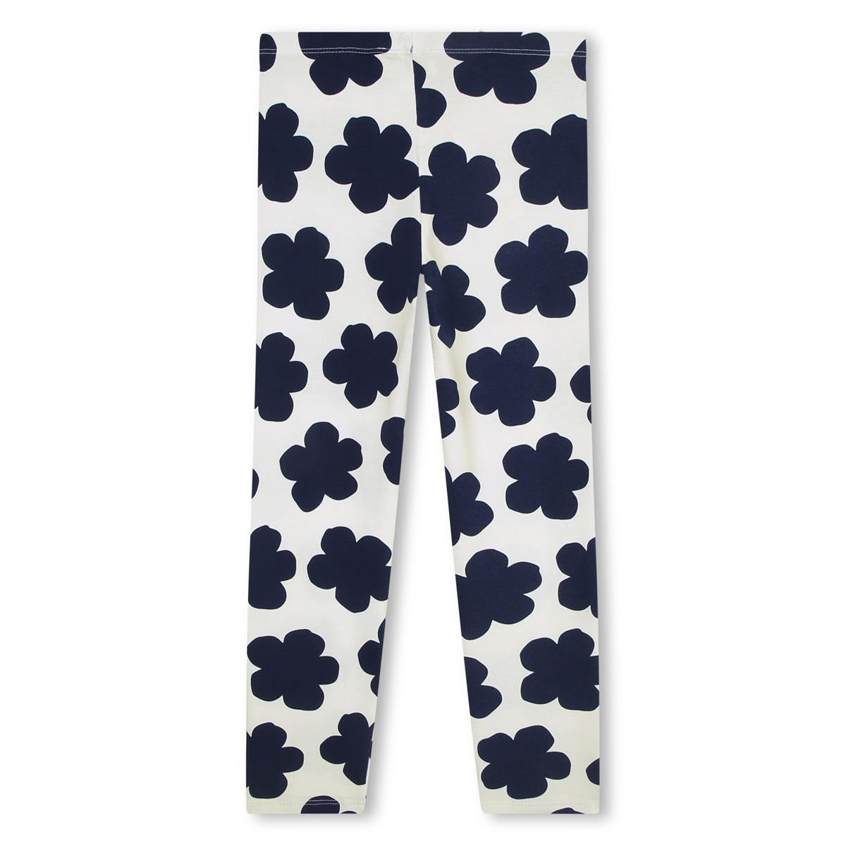 Girls White Flower Leggings