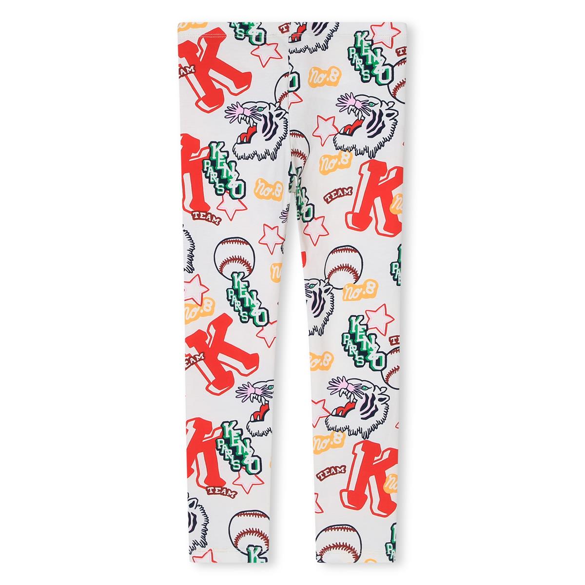 Girls White Printed Leggings
