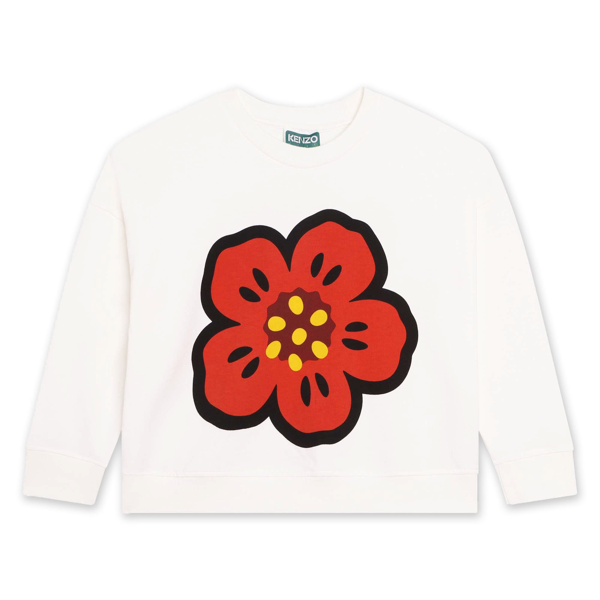 Girls White Flower Cotton Sweatshirt