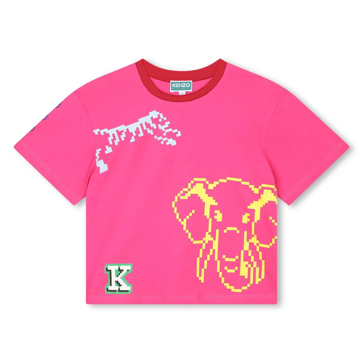 Girls Pink Printed Cotton T-Shirt