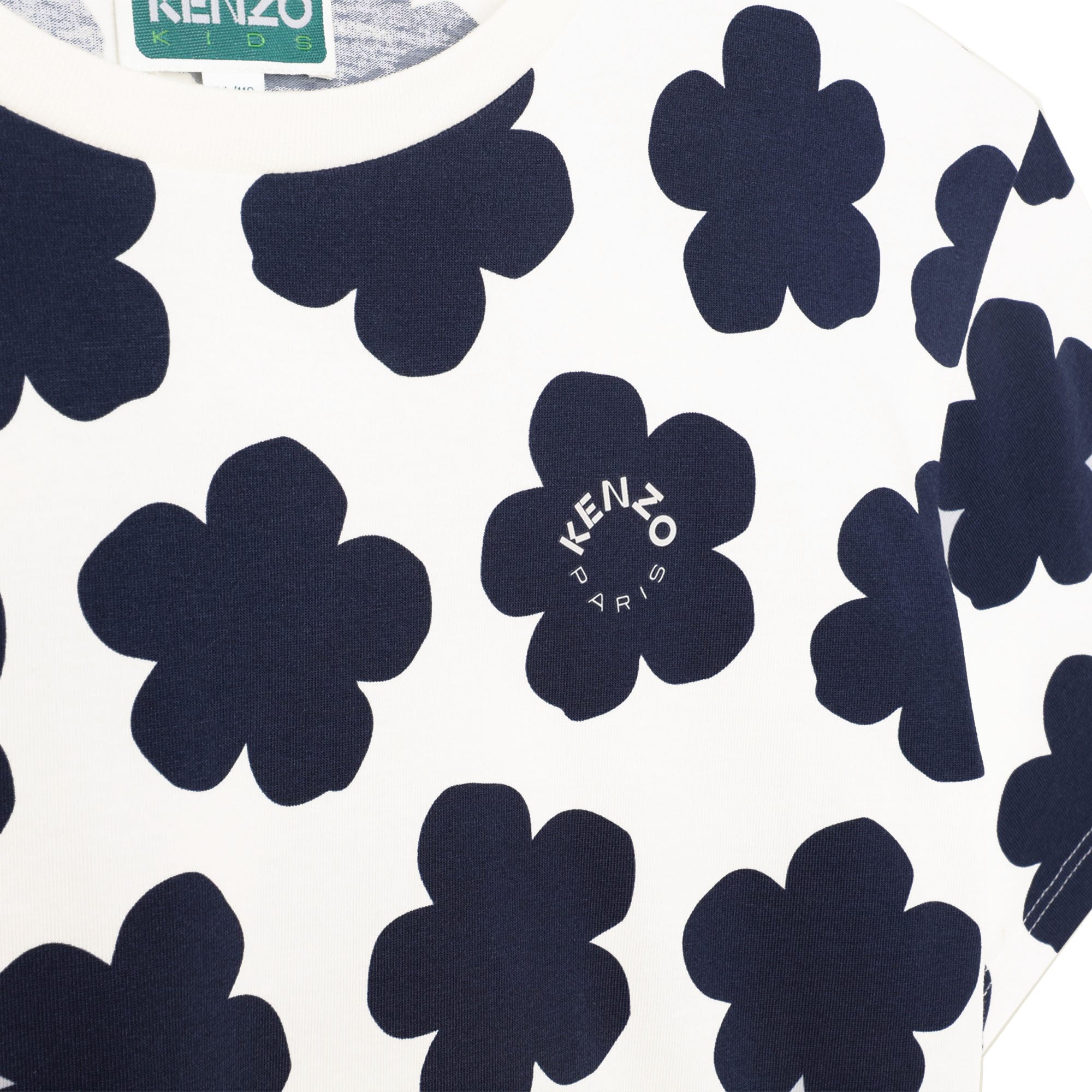 Girls White Flower Cotton T-Shirt