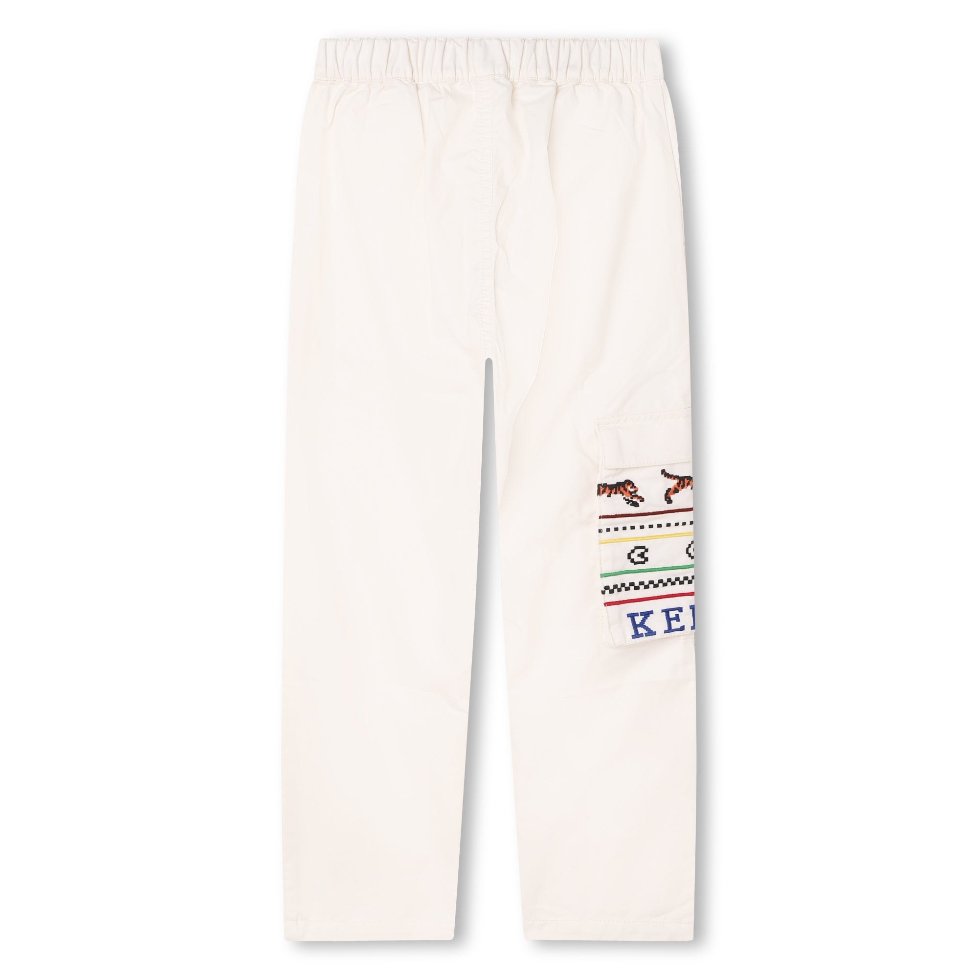 Boys White Embroidered Cotton Trousers