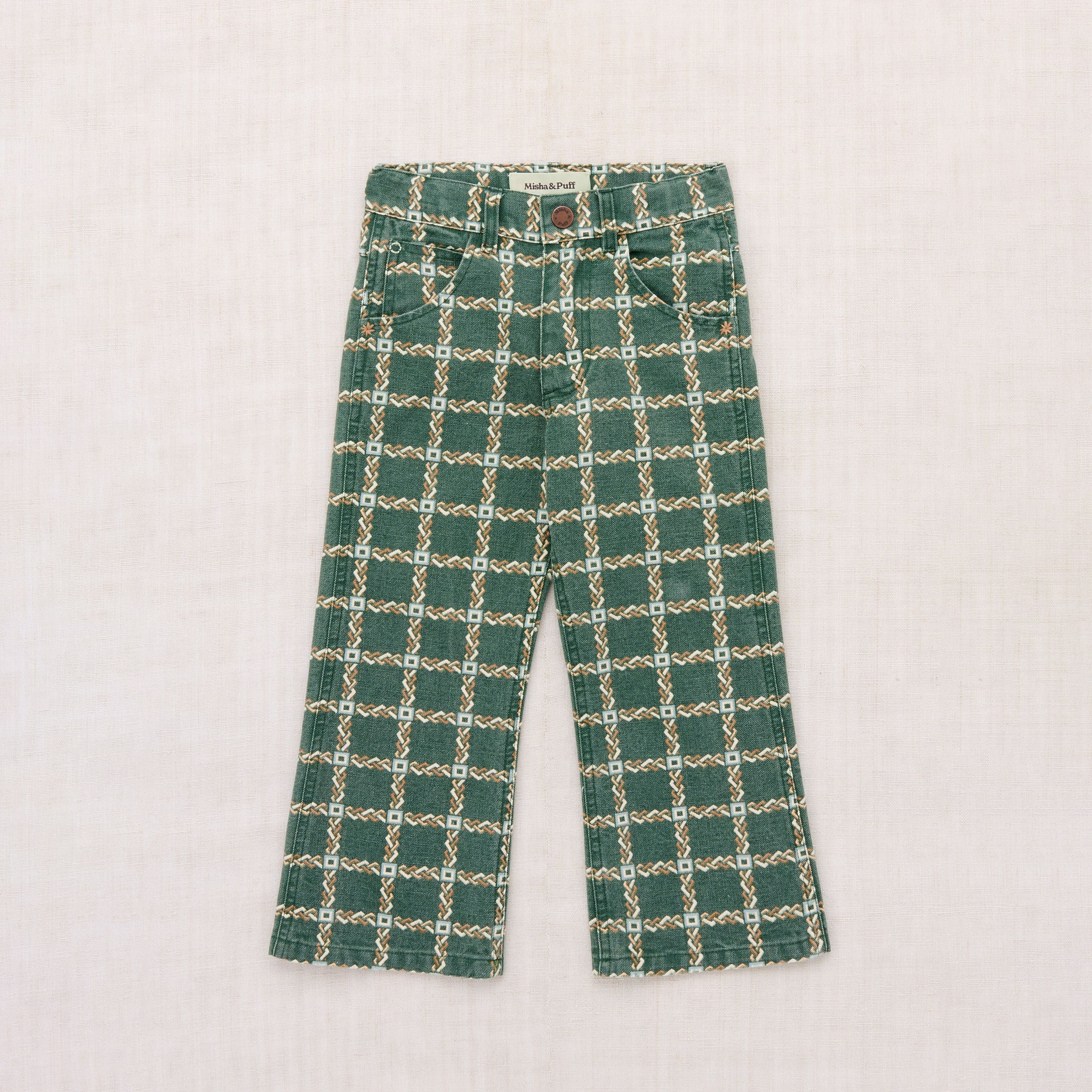 Boys & Girls Green Check Cotton Trousers