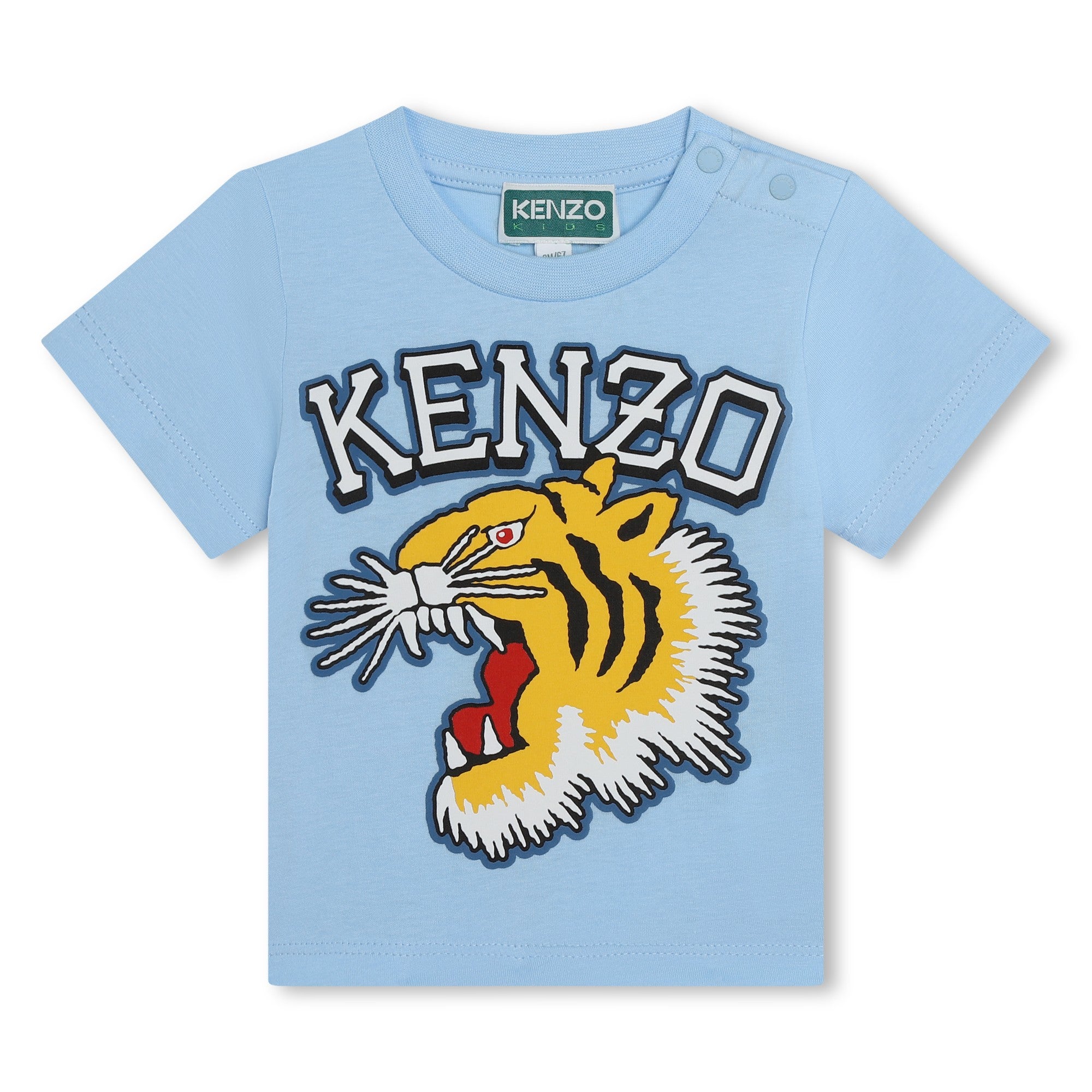 Baby Boys & Girls Blue Tiger Cotton T-Shirt