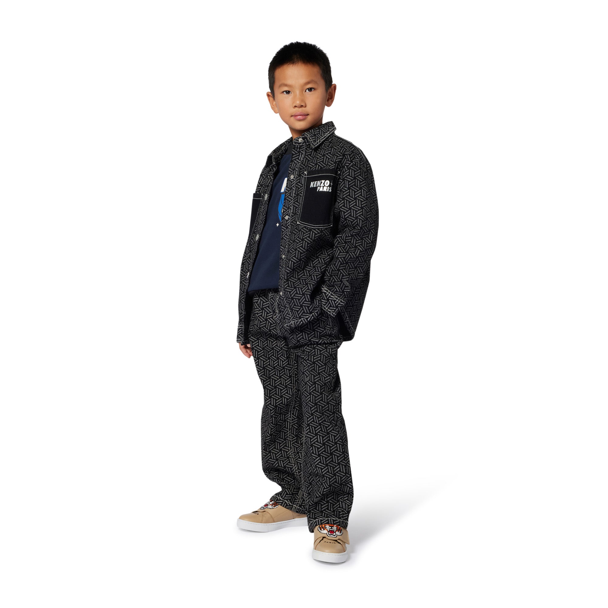 Boys Dark Blue Printed Cotton Sweatshirt
