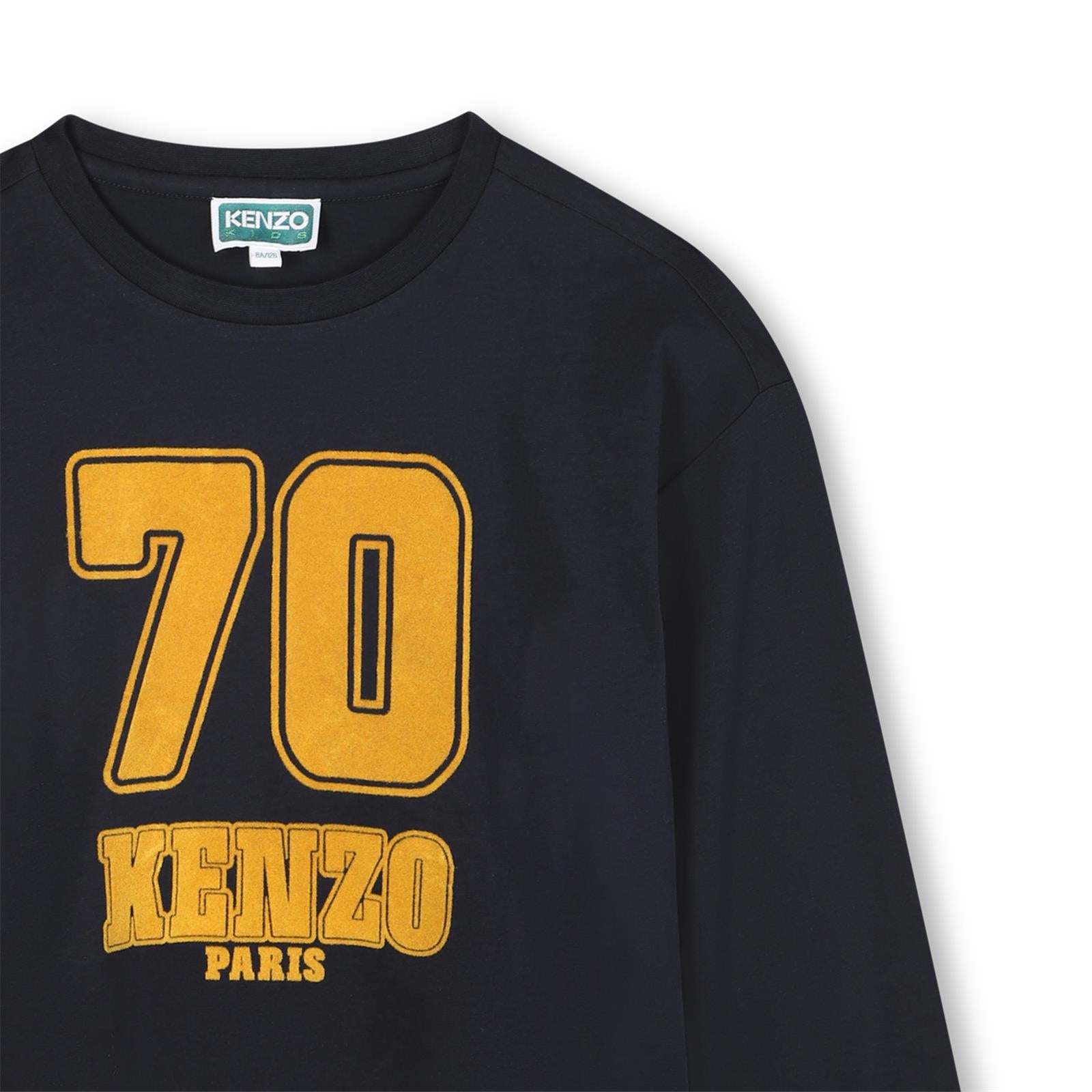 Boys Dark Blue Printed Cotton T-Shirt