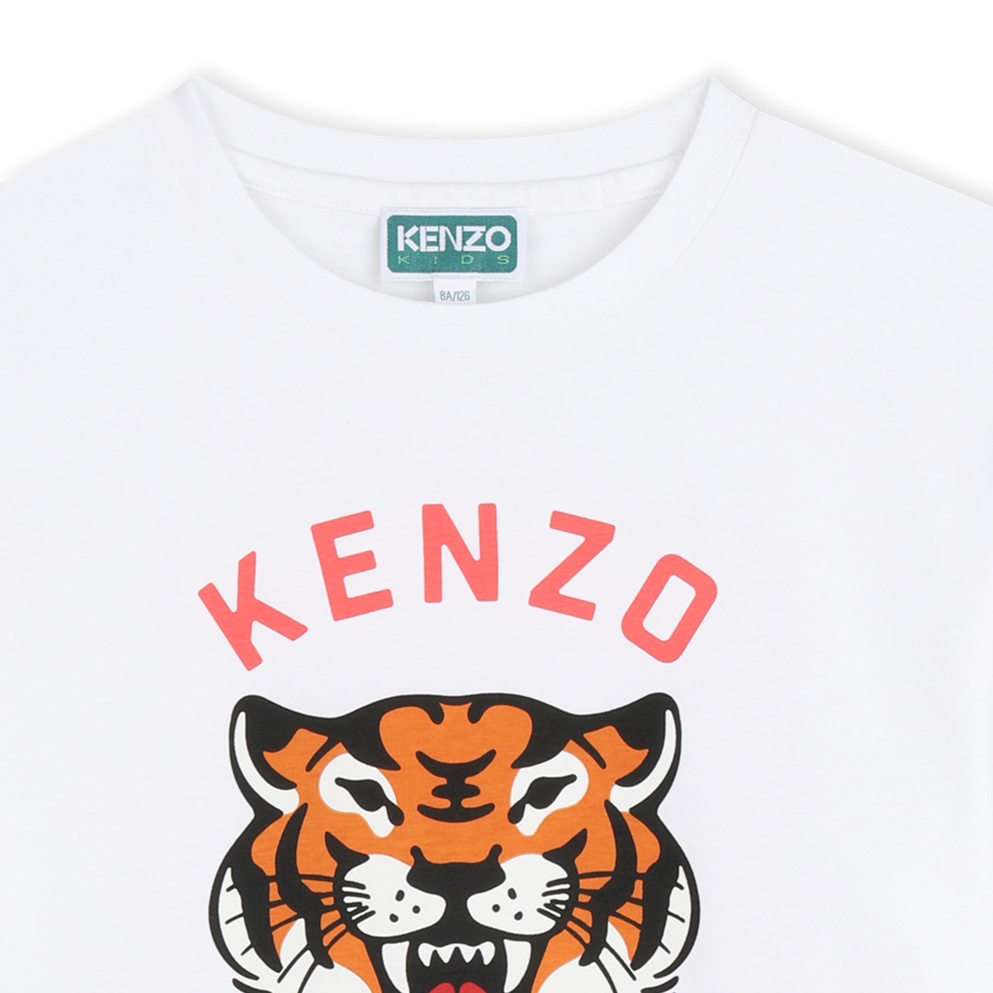 Boys & Girls White Tiger Printed Cotton T-Shirt