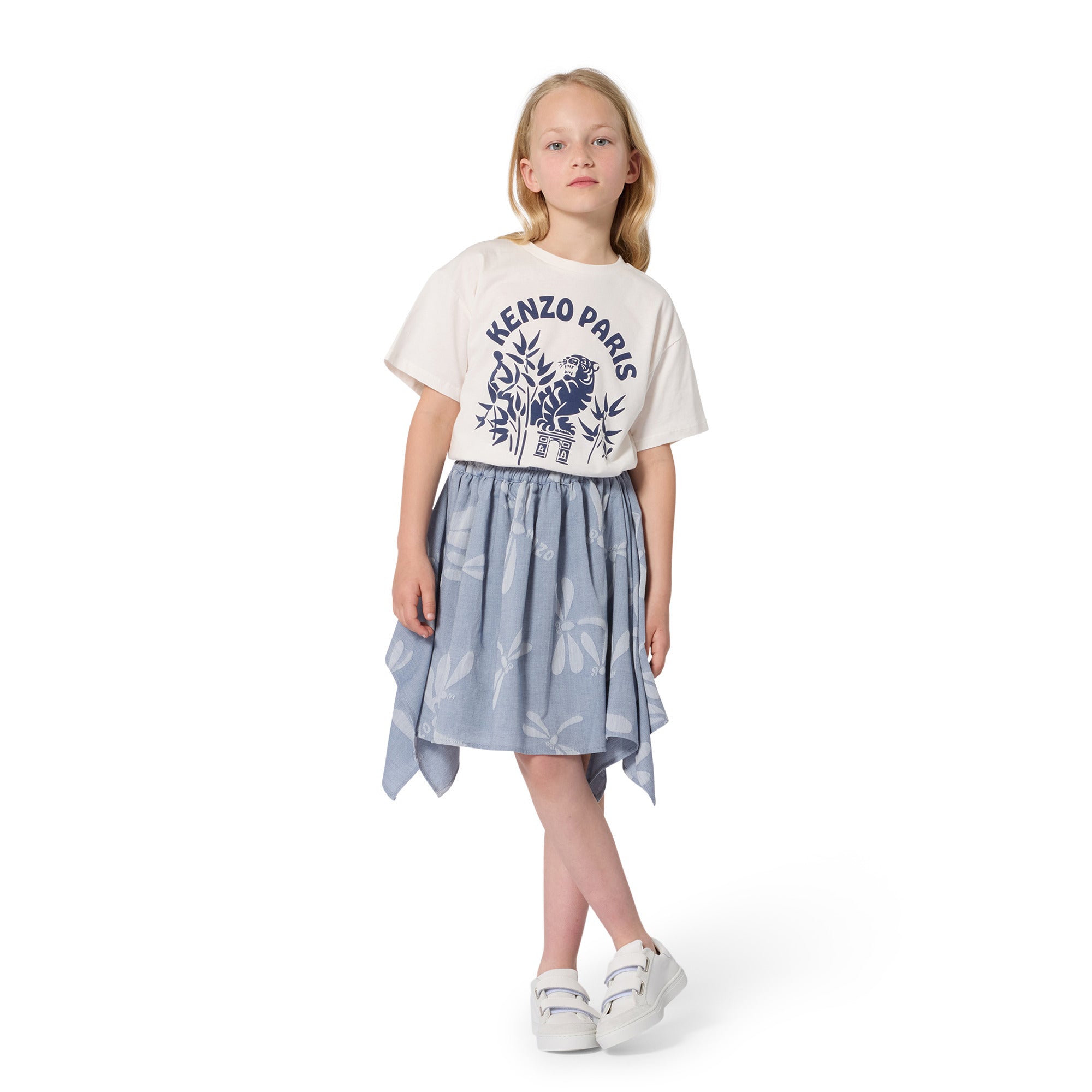 Boys & Girls White Printed Cotton T-Shirt