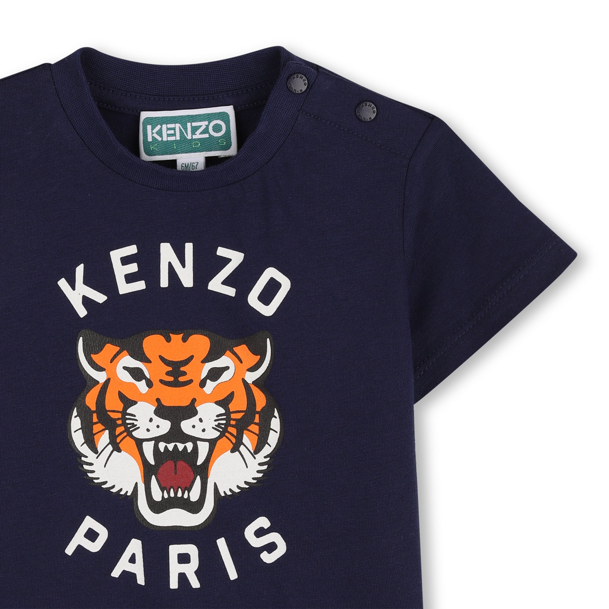 Baby Boys & Girls Dark Blue Tiger Printed Cotton T-Shirt