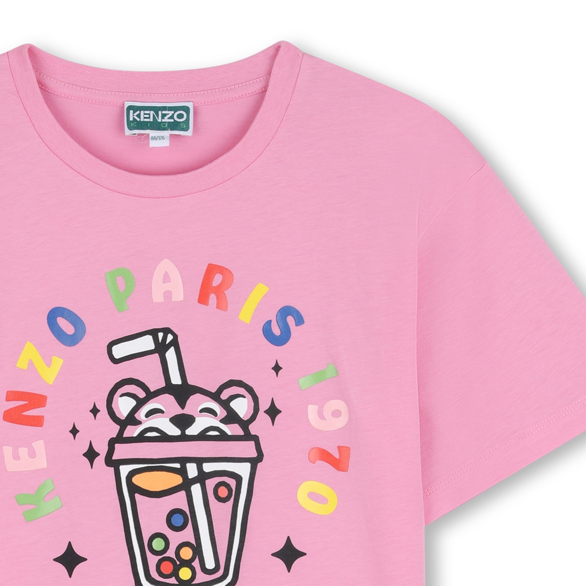 Girls Pink Bubble Tiger Printed Cotton T-Shirt