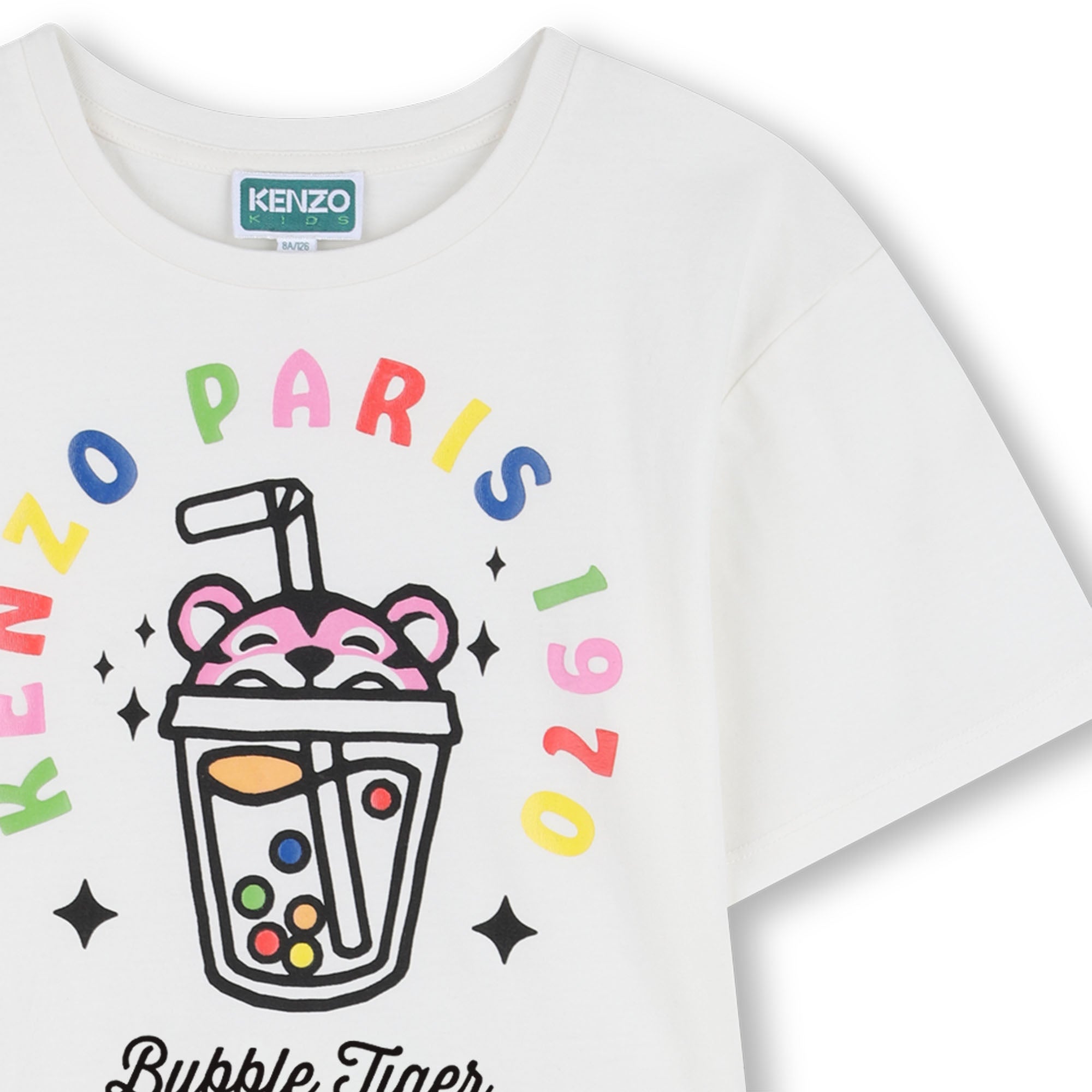 Girls White Bubble Tiger Printed Cotton Dress