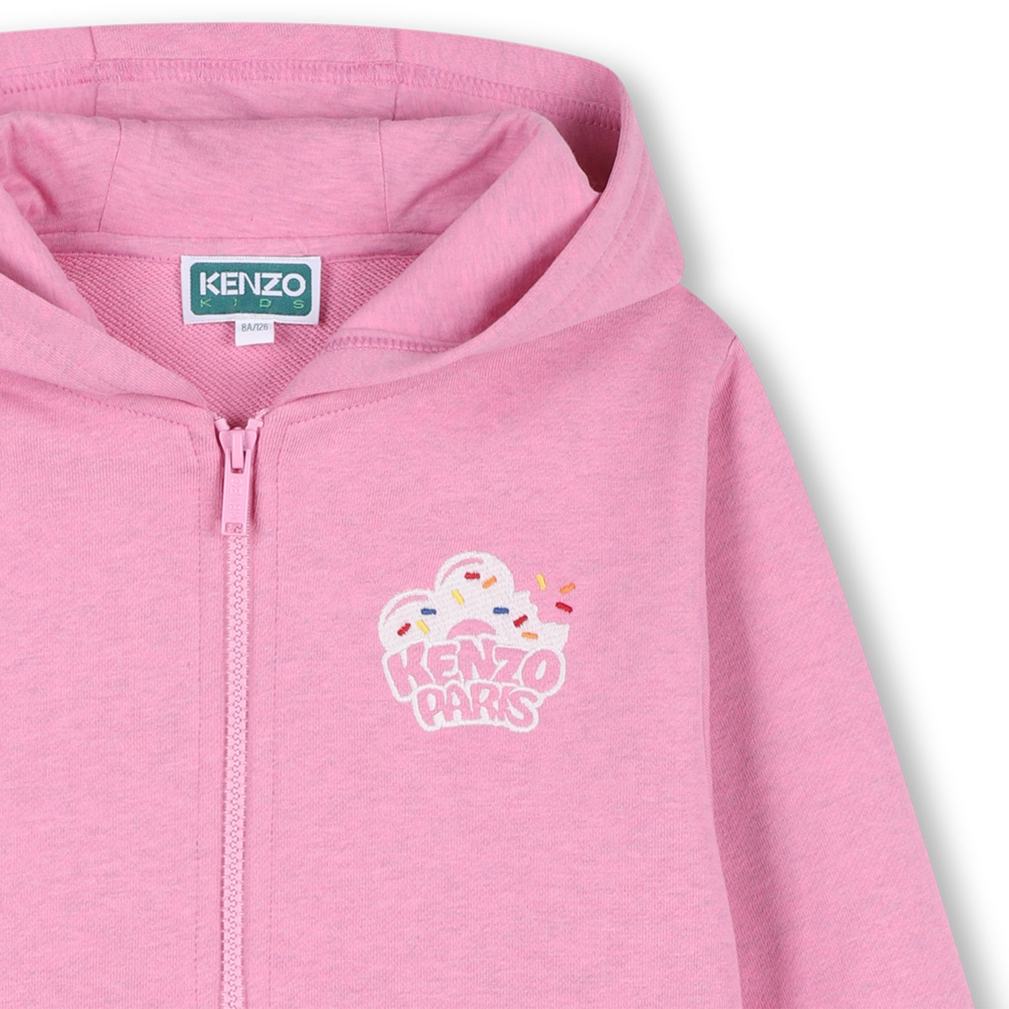 Girls Pink Hooded Cotton Zip-Up Top