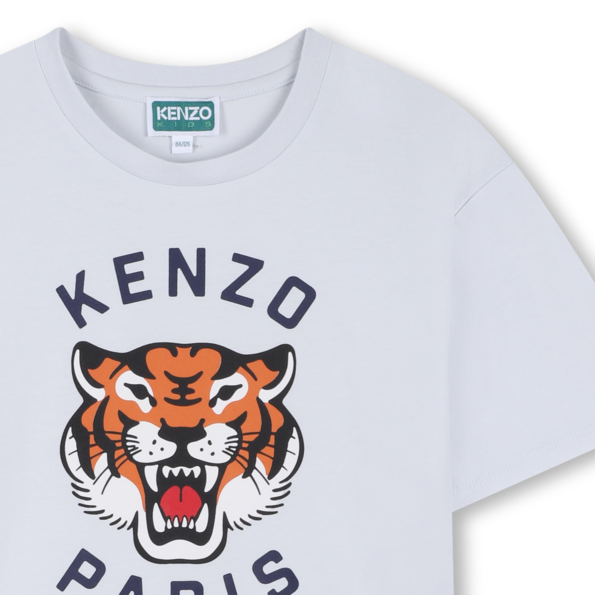 Girls Light Blue Tiger Printed Cotton T-Shirt
