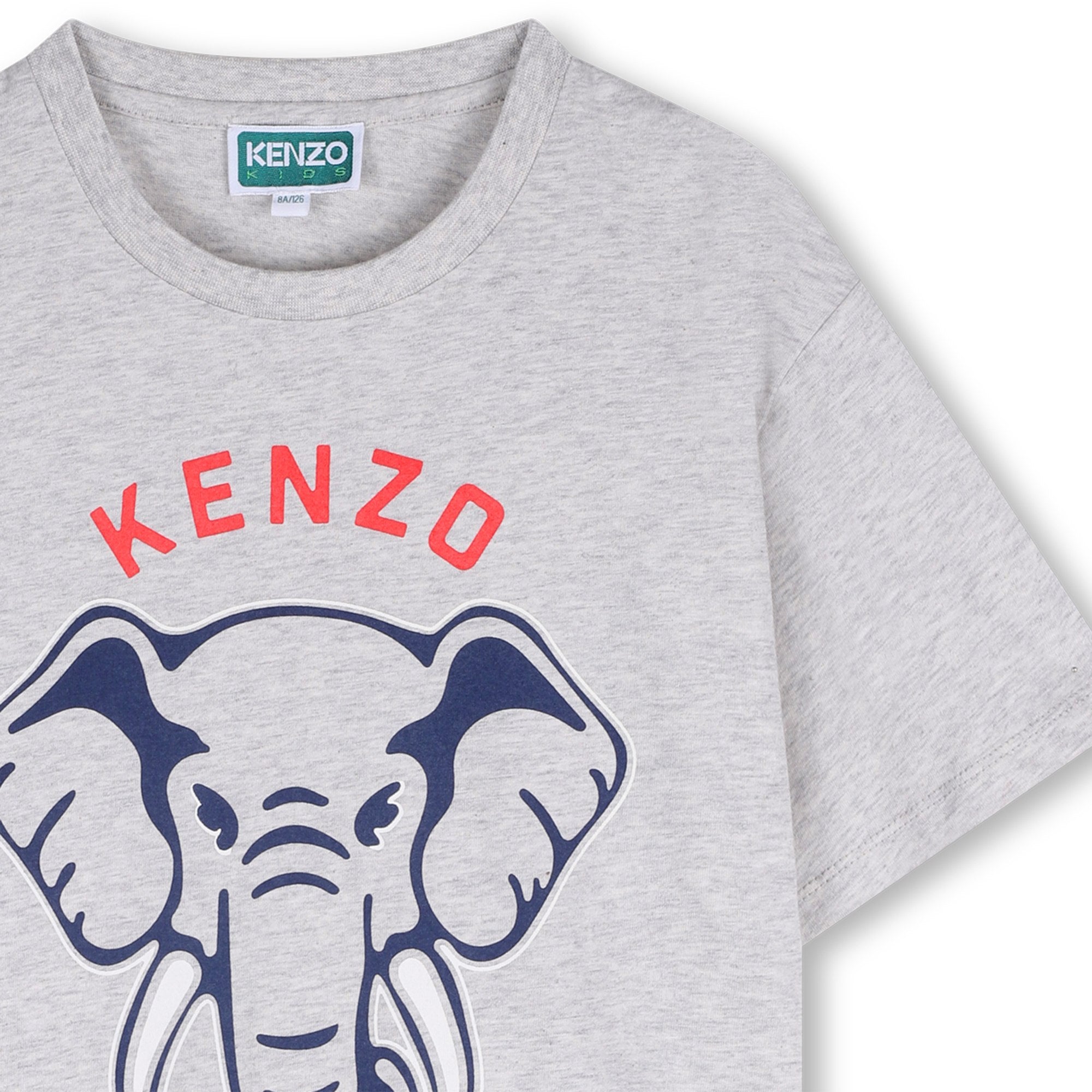 Boys & Girls Grey Elephant Printed Cotton T-Shirt