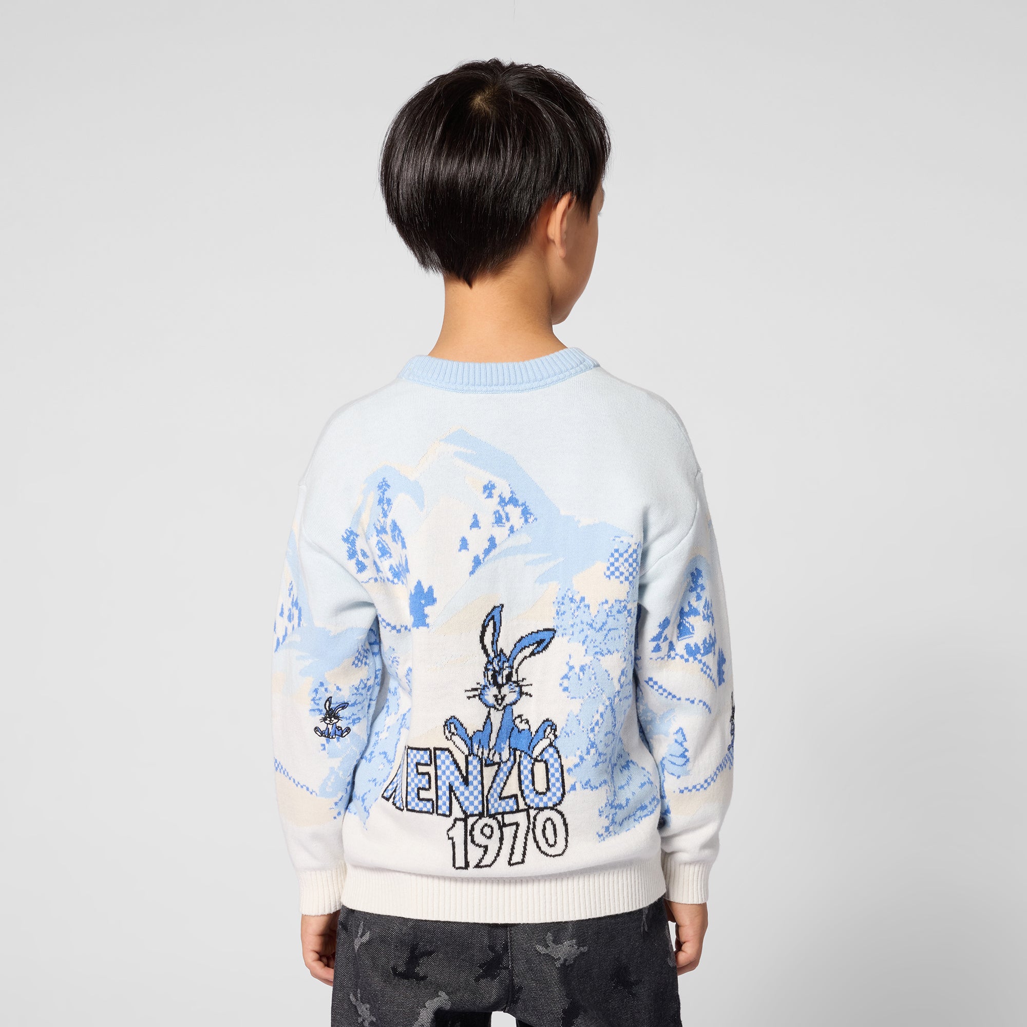 Boys Light Blue Jacquard Cotton Knit Sweater