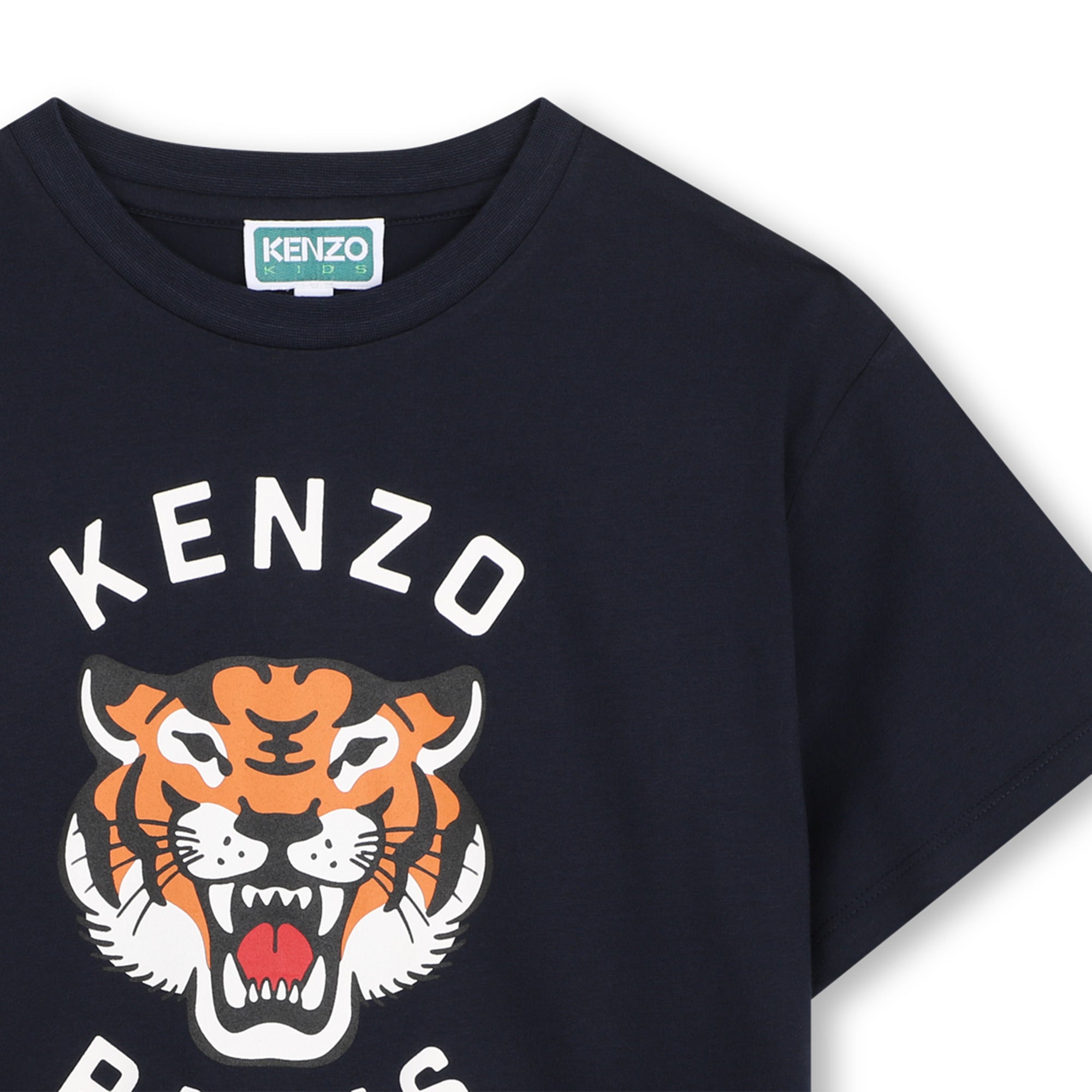 Boys & Girls Dark Blue Tiger Printed Cotton T-Shirt