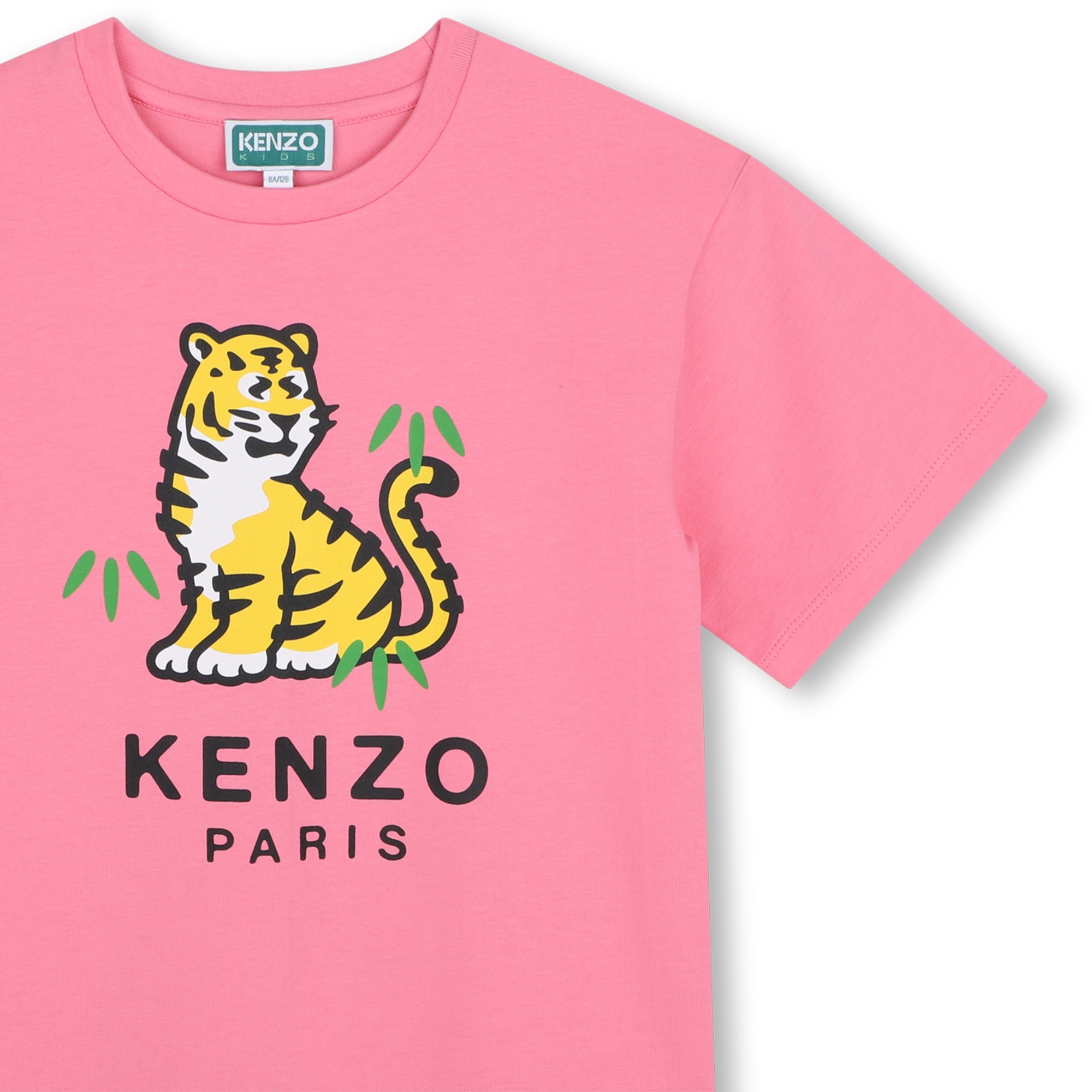 Girls Pink Tiger Printed Cotton T-Shirt