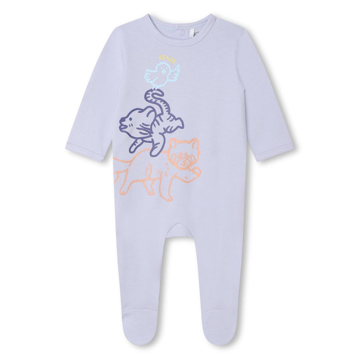 Baby Boys Blue Printed Cotton Babysuit