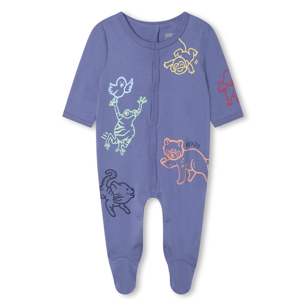 Baby Boys Blue Printed Cotton Babysuit