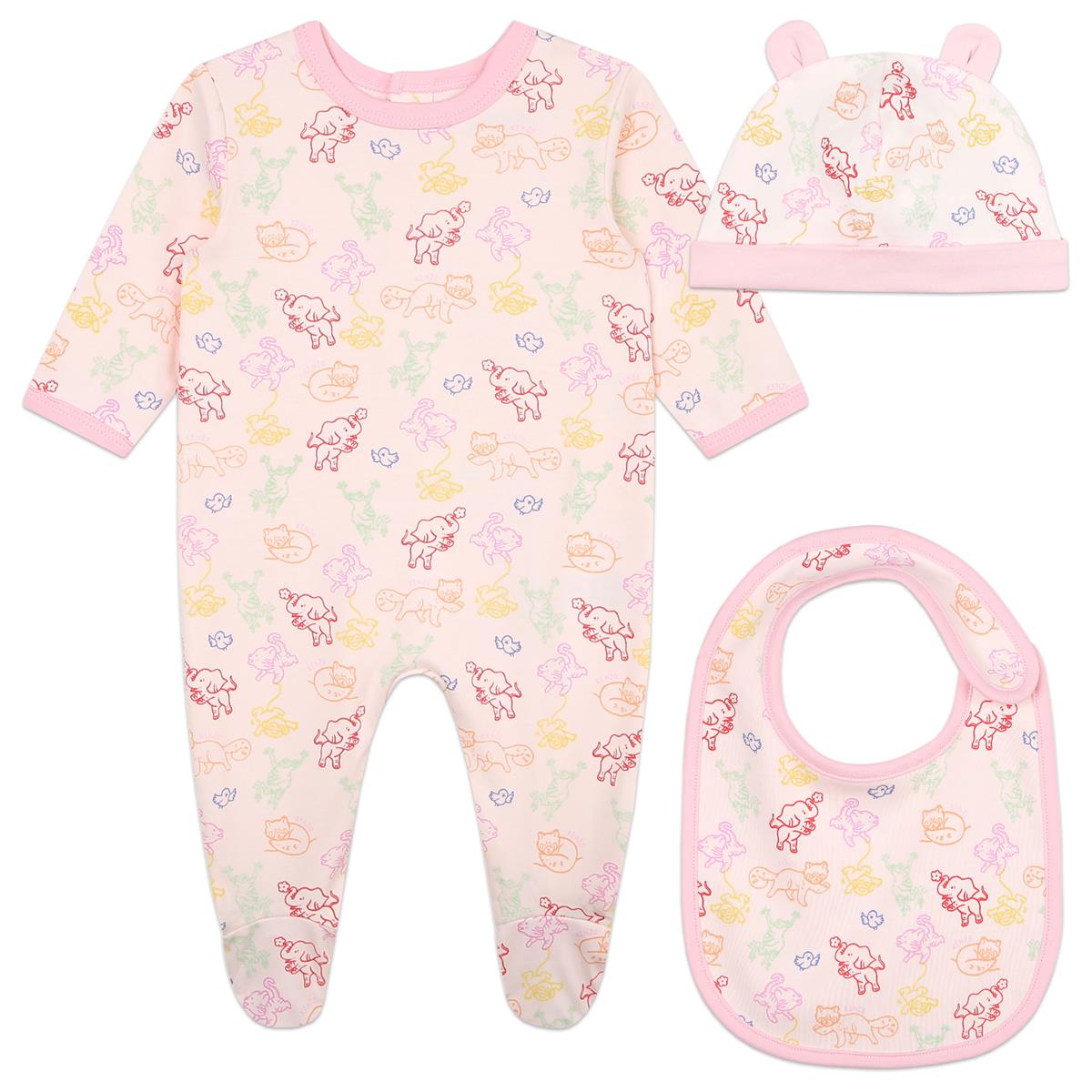 Baby Girls Pink Printed Babysuit Set