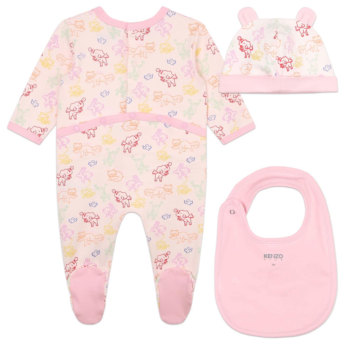 Baby Girls Pink Printed Babysuit Set