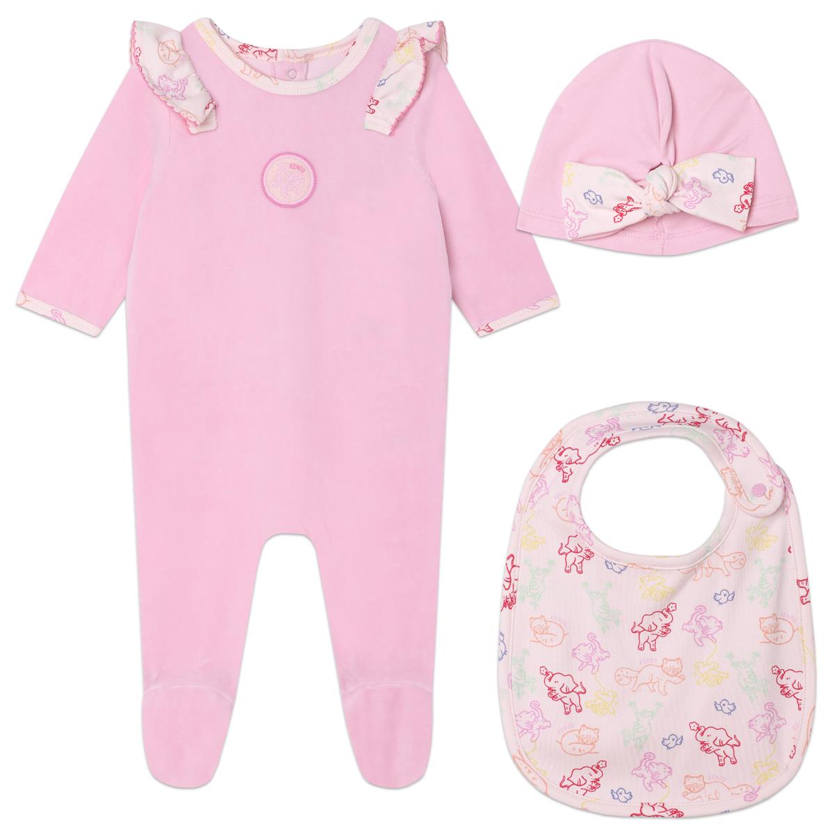 Baby Girls Pink Printed Babysuit Set