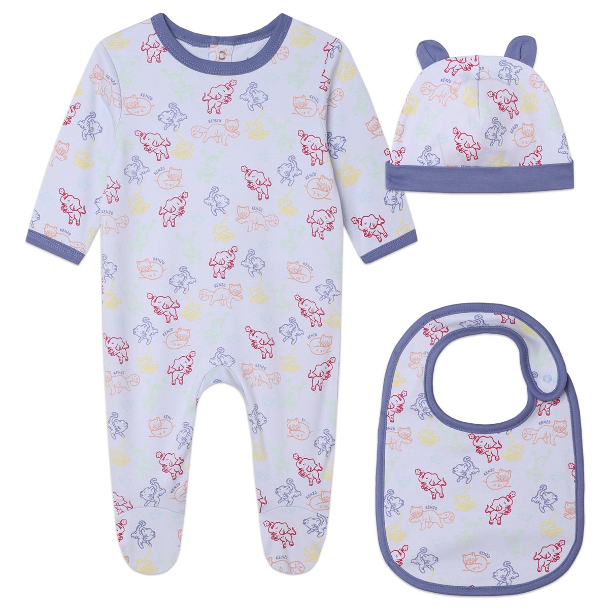 Baby Boys Light Blue Printed Babysuit Set