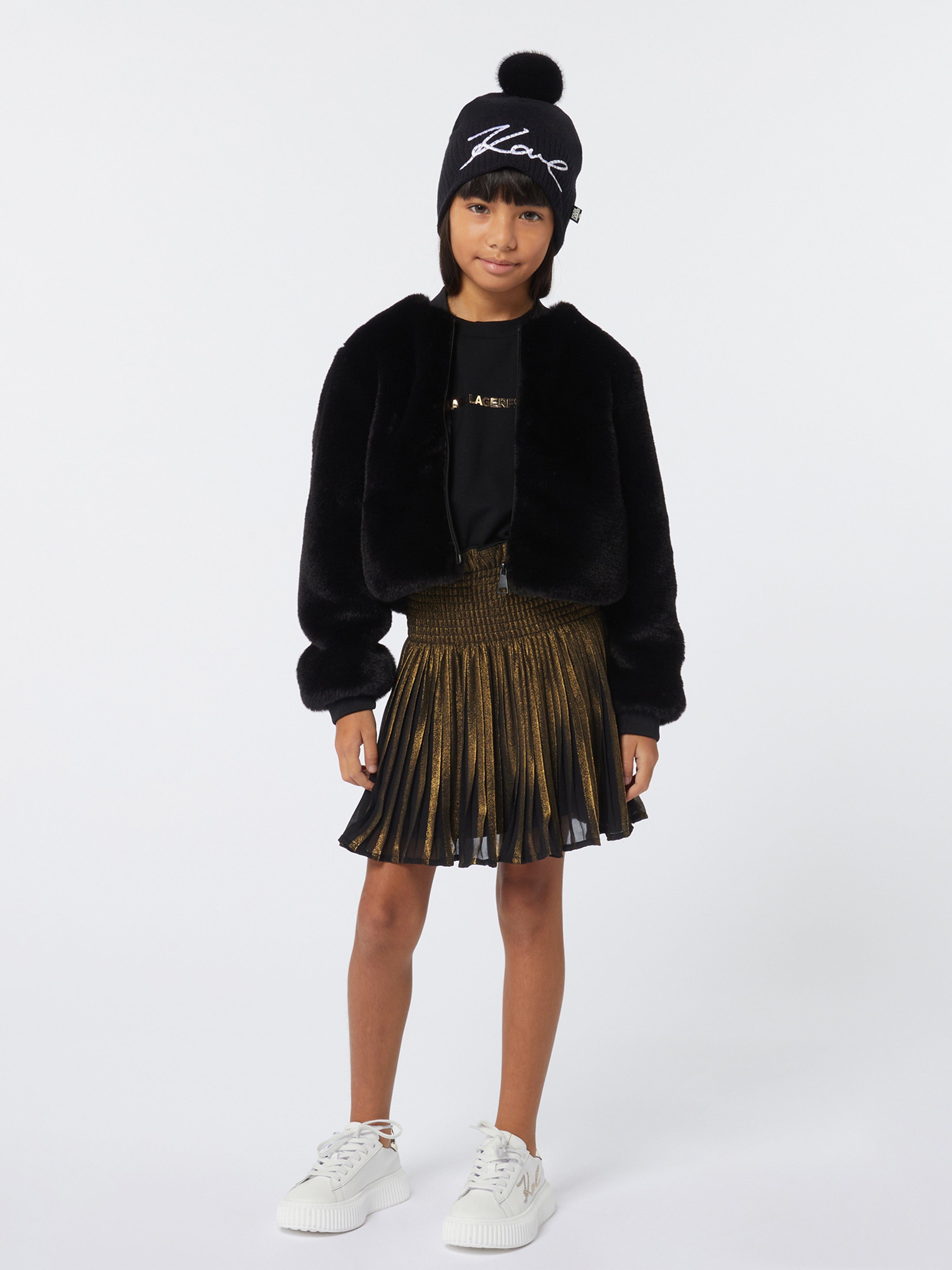 Karl Lagerfeld Girls Faux Fur Jacket in Black