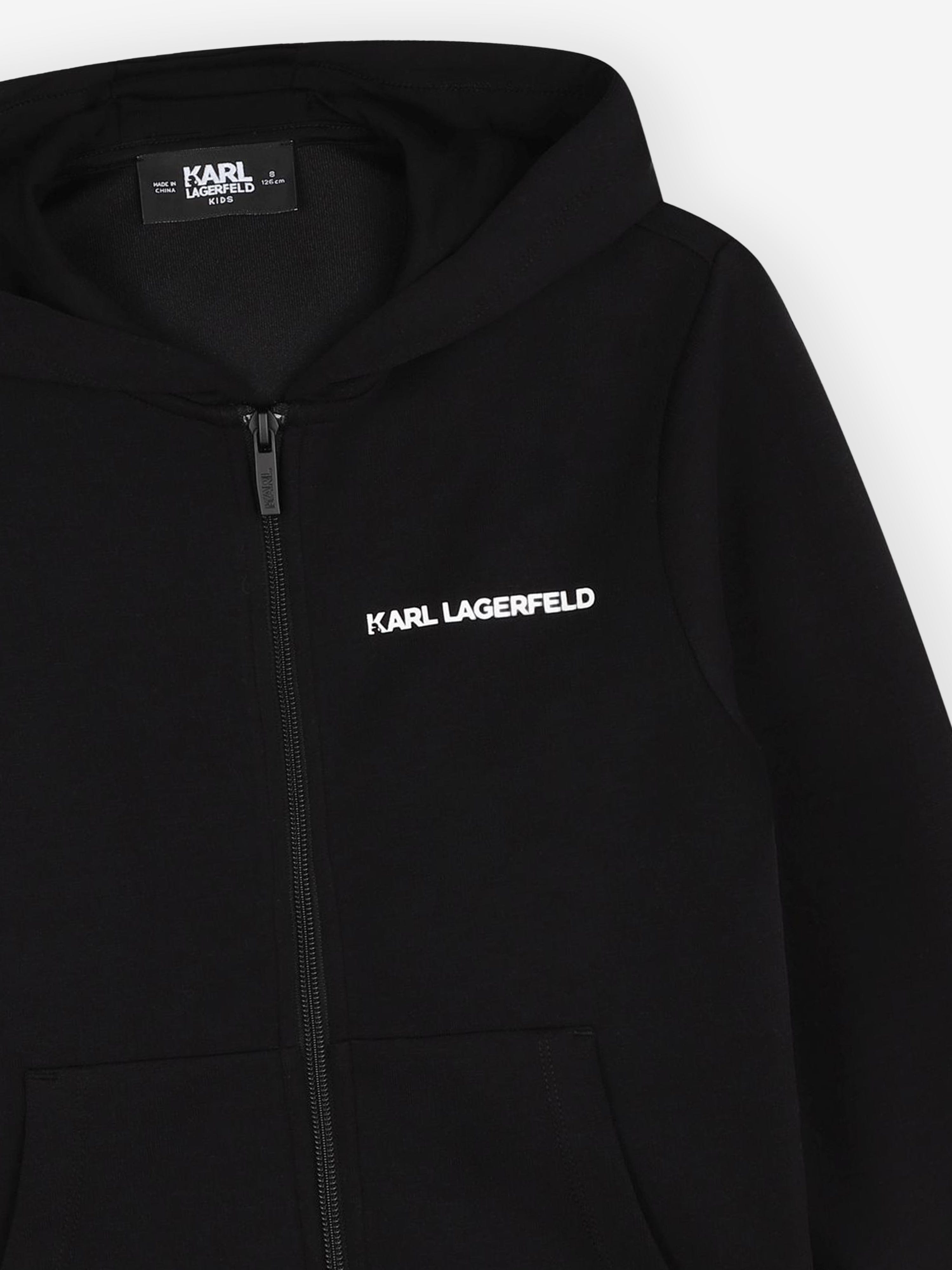 Karl Lagerfeld Boys Logo Zip Up Top in Black