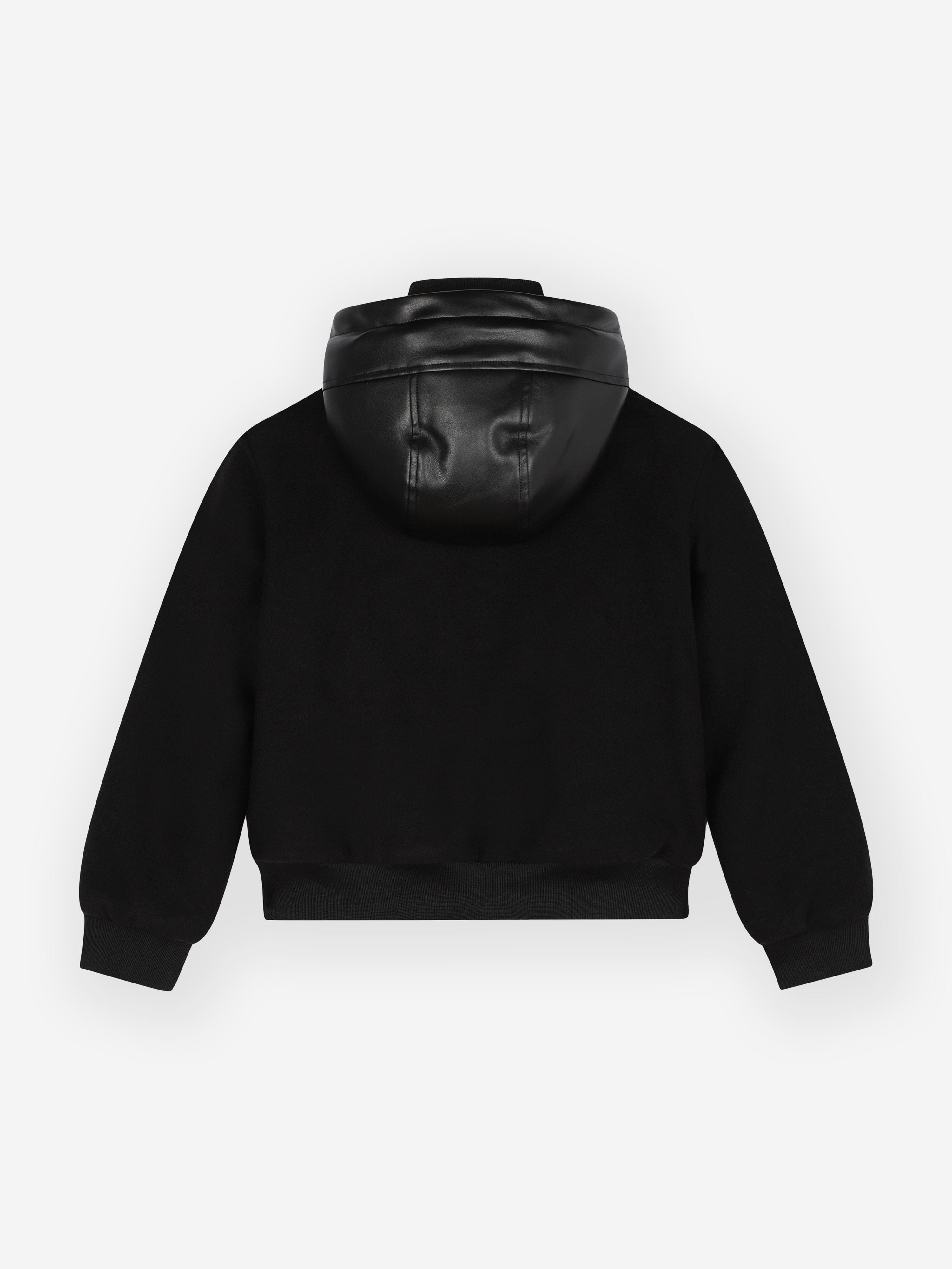 Karl Lagerfeld Boys Mixed Fabric Hooded Jacket in Black