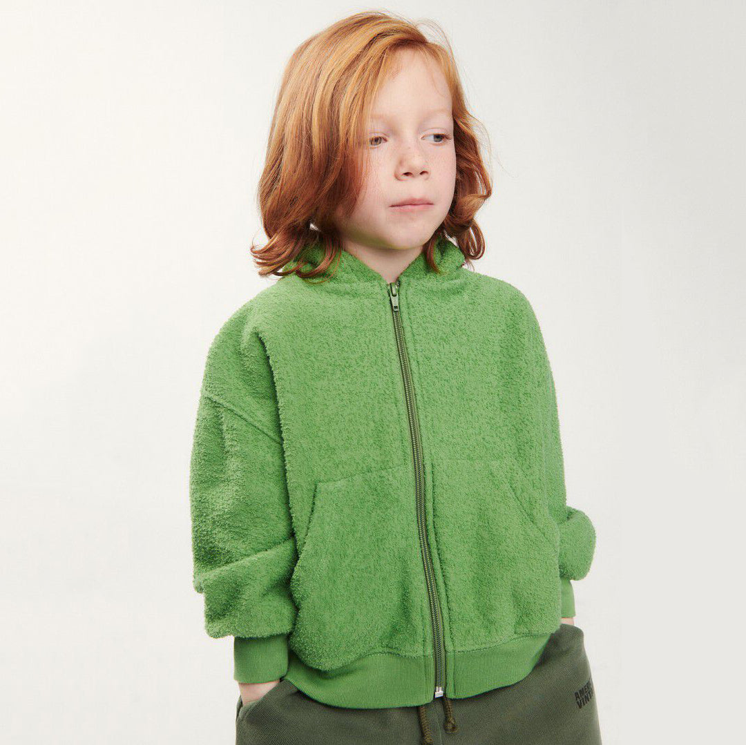 Boys & Girls Green Cotton Zip-Up Top