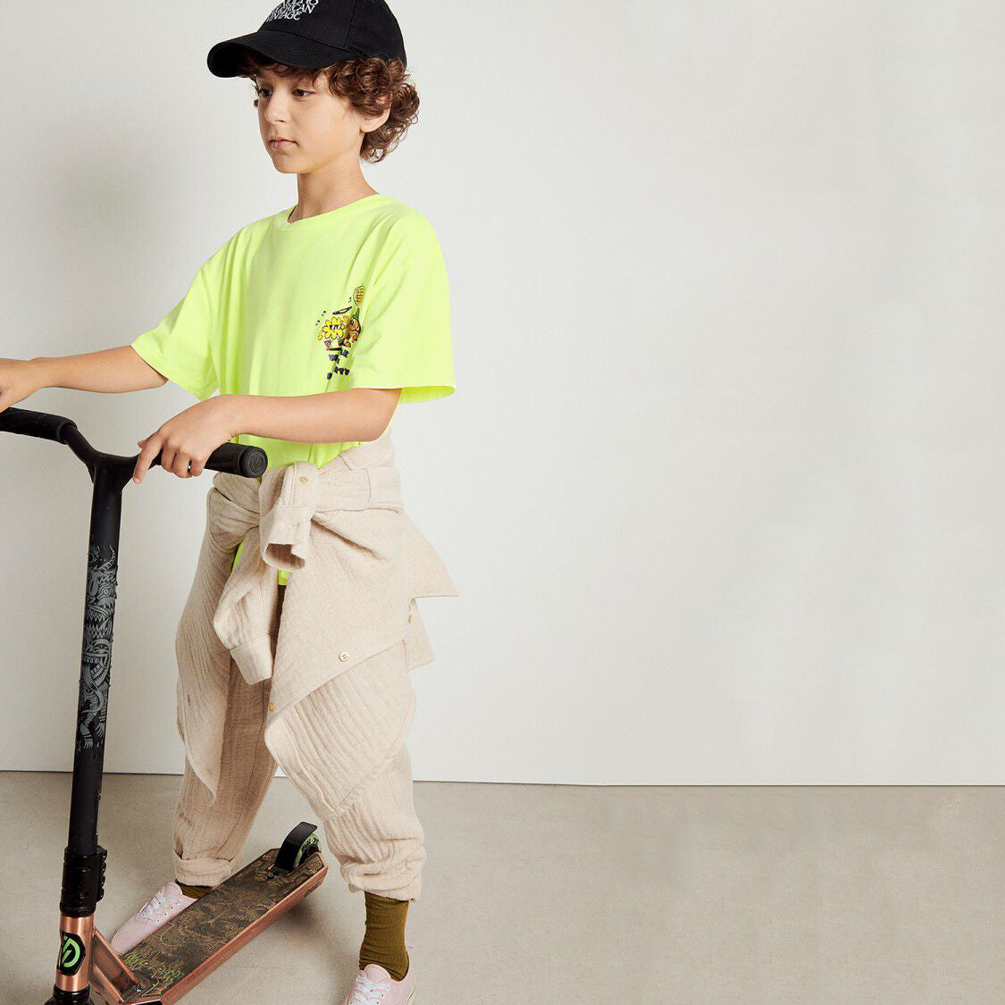 Boys & Girls Fluo Yellow Printed Cotton T-Shirt