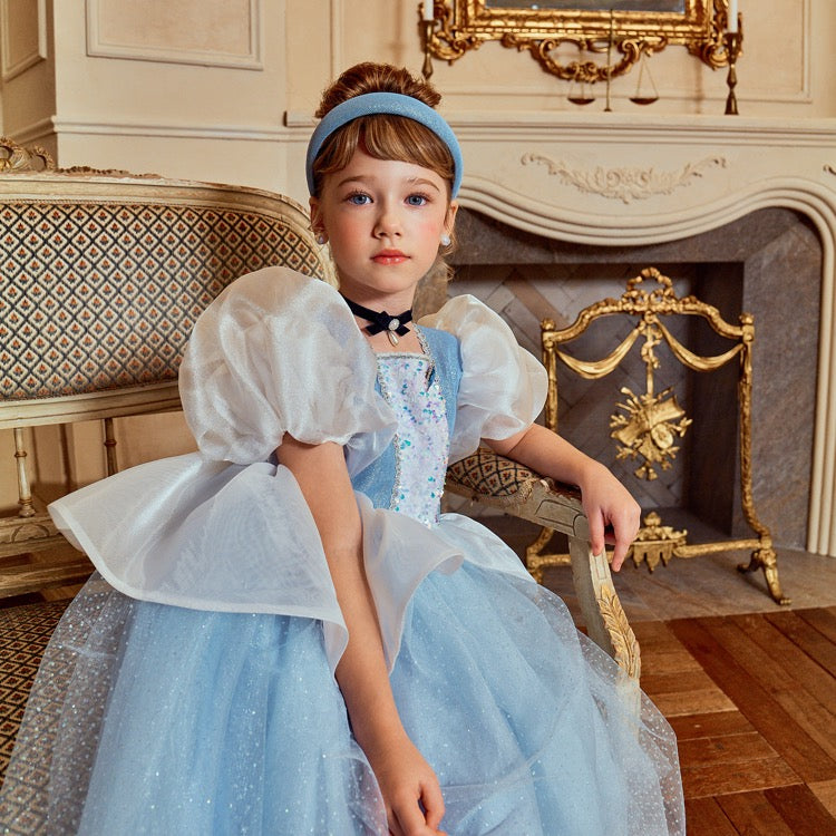 Girls Light Blue Premium Cinderella Puff Dress