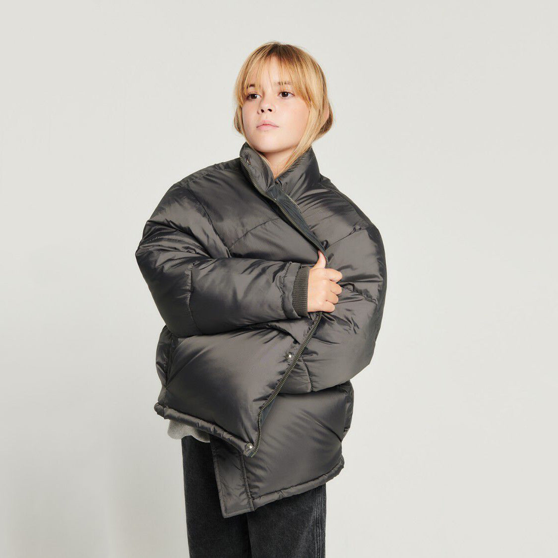 Boys & Girls Grey Black Padded Jacket