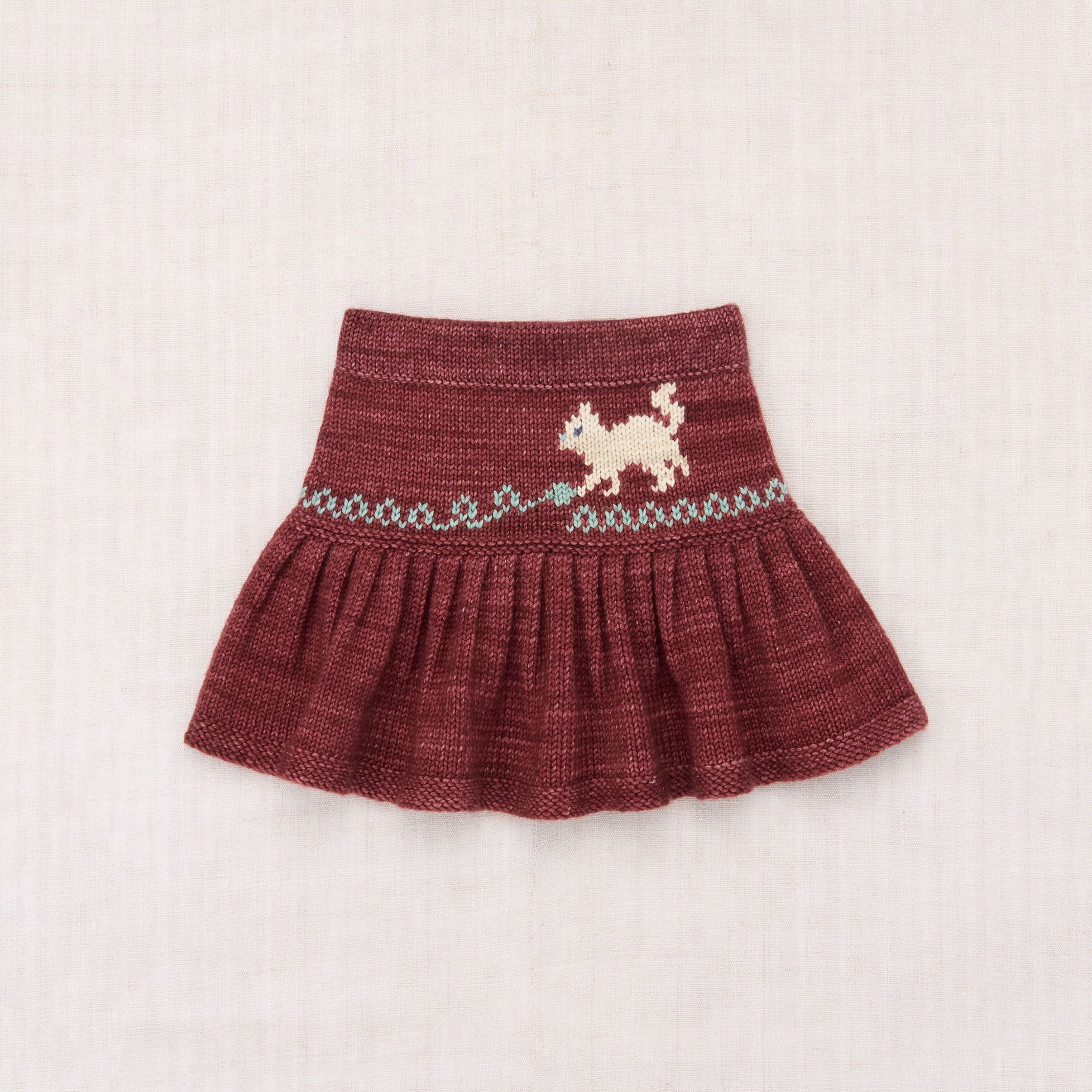 Girls Brick Red Cat Wool Skirt