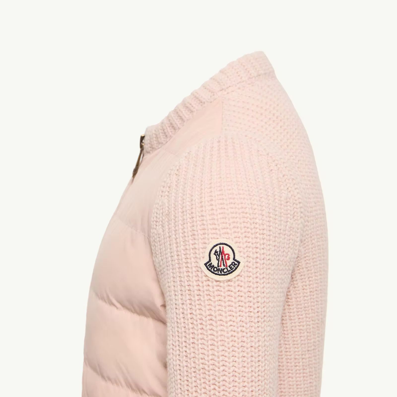 Girls Light Pink Padded Down Zip-Up Top