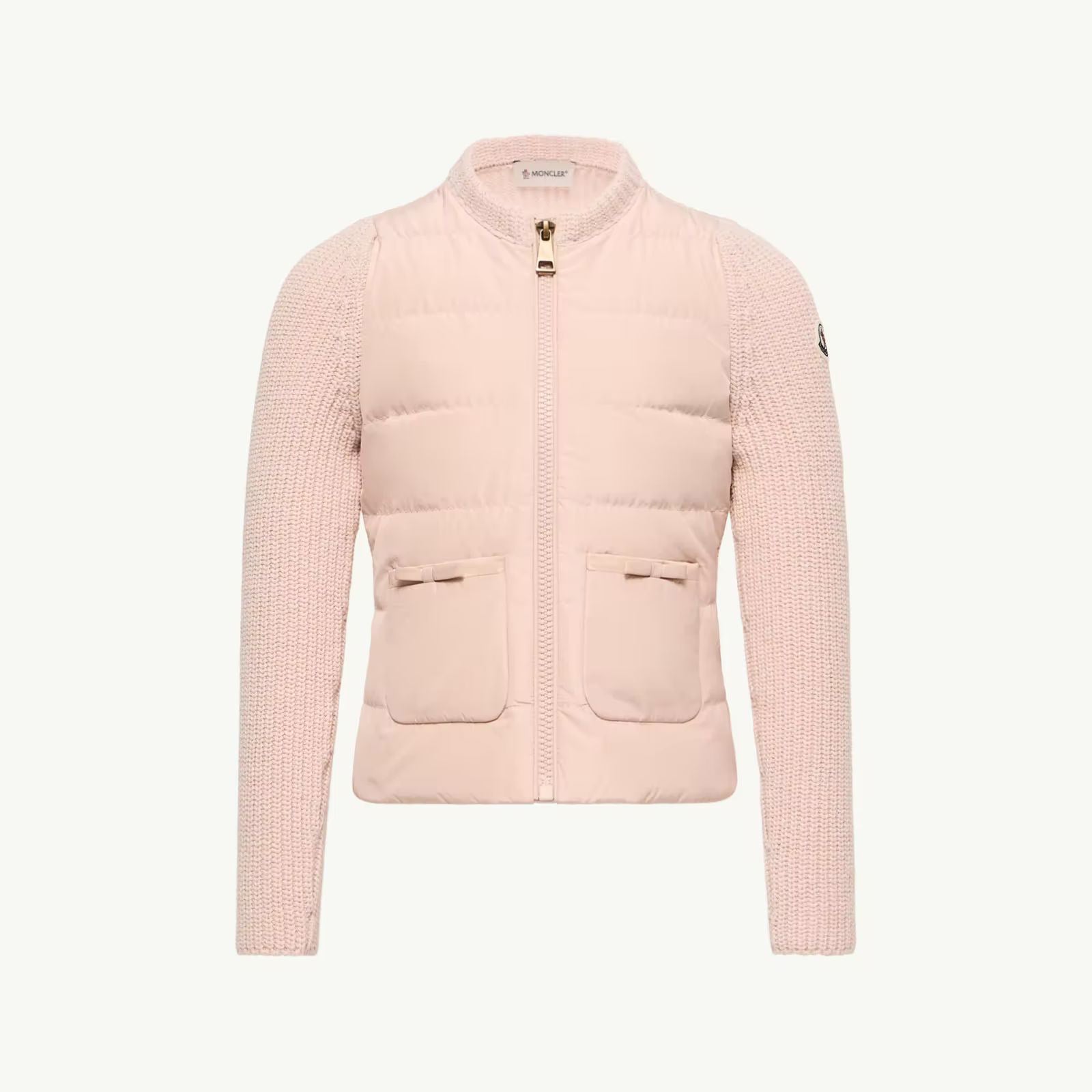 Girls Light Pink Padded Down Zip-Up Top